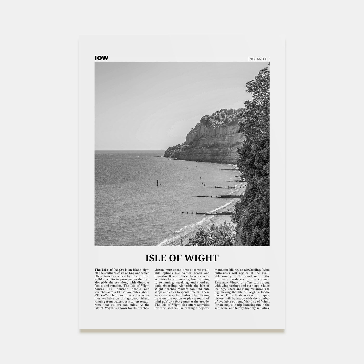 Isle of Wight Travel B&W Poster