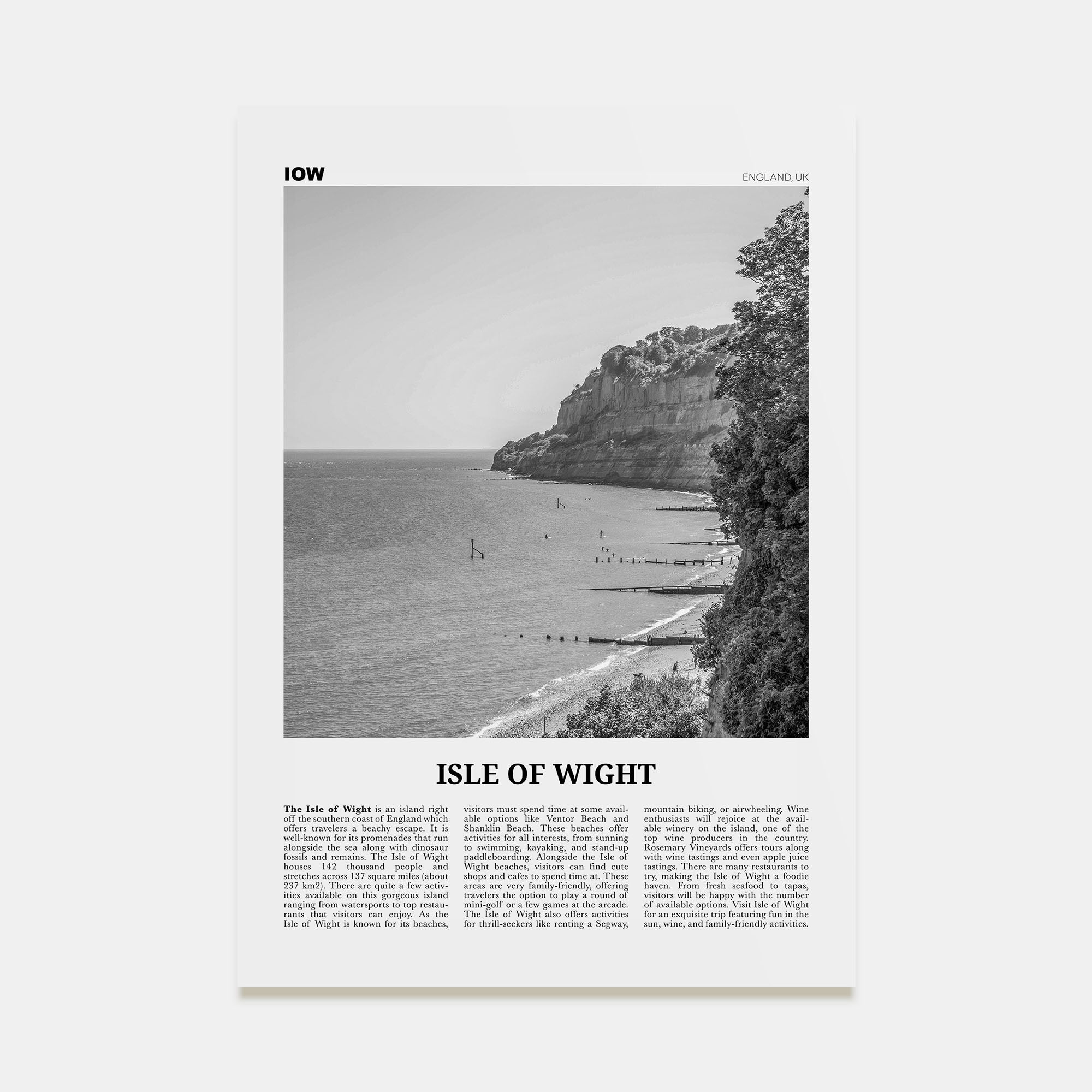 Isle of Wight Travel B&W Poster
