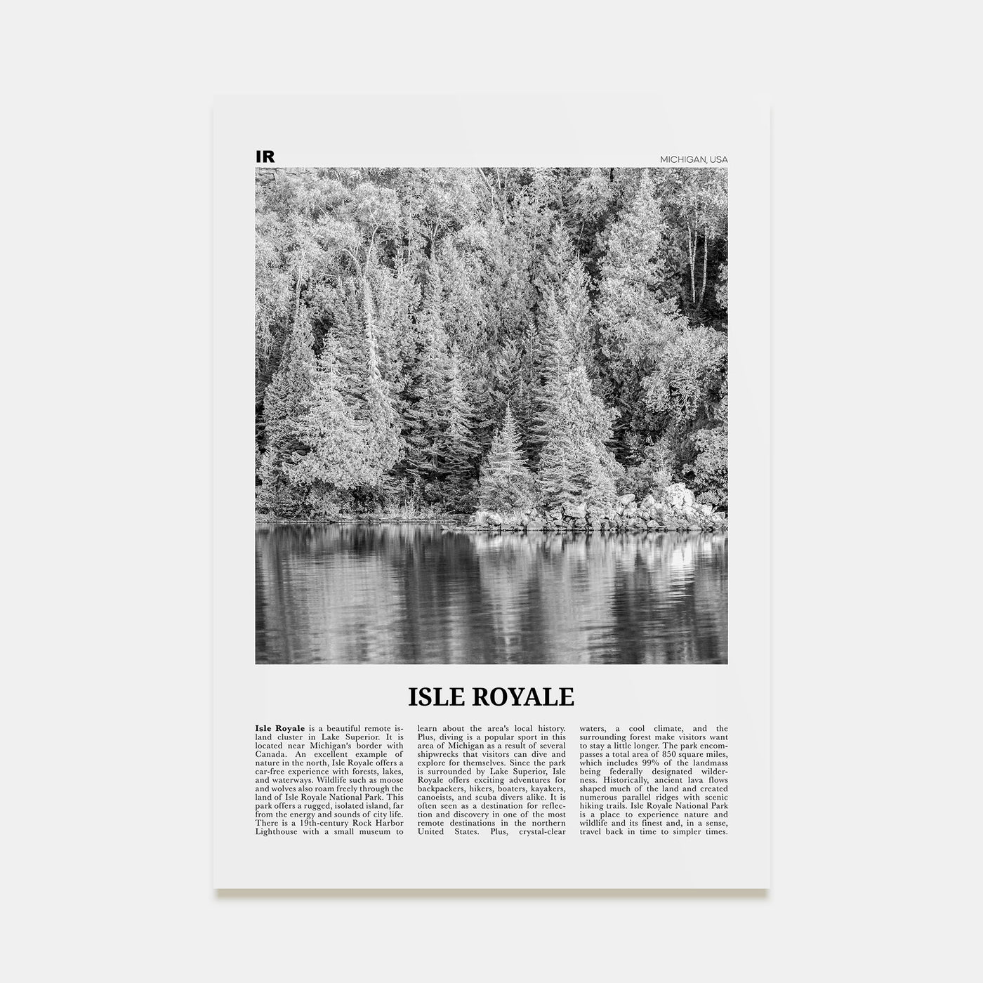 Isle Royale National Park Travel B&W Poster