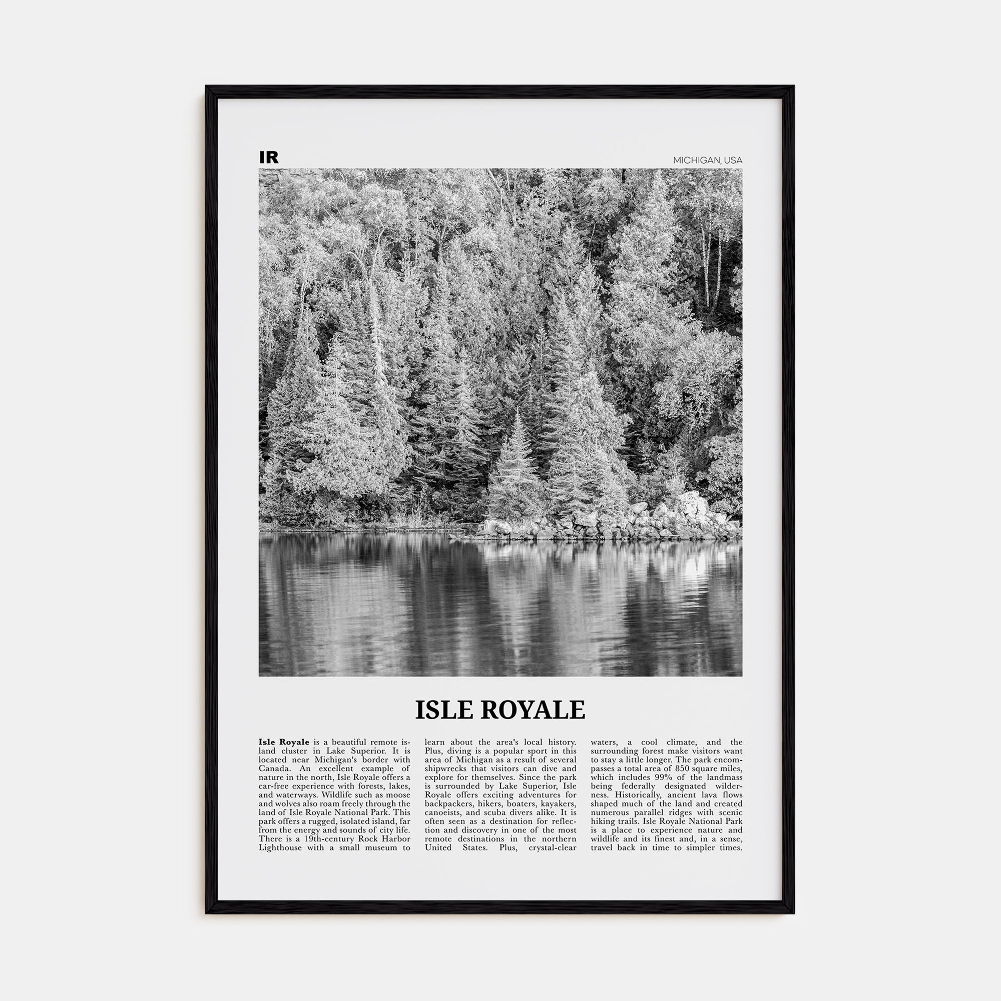 Isle Royale National Park Travel B&W Poster
