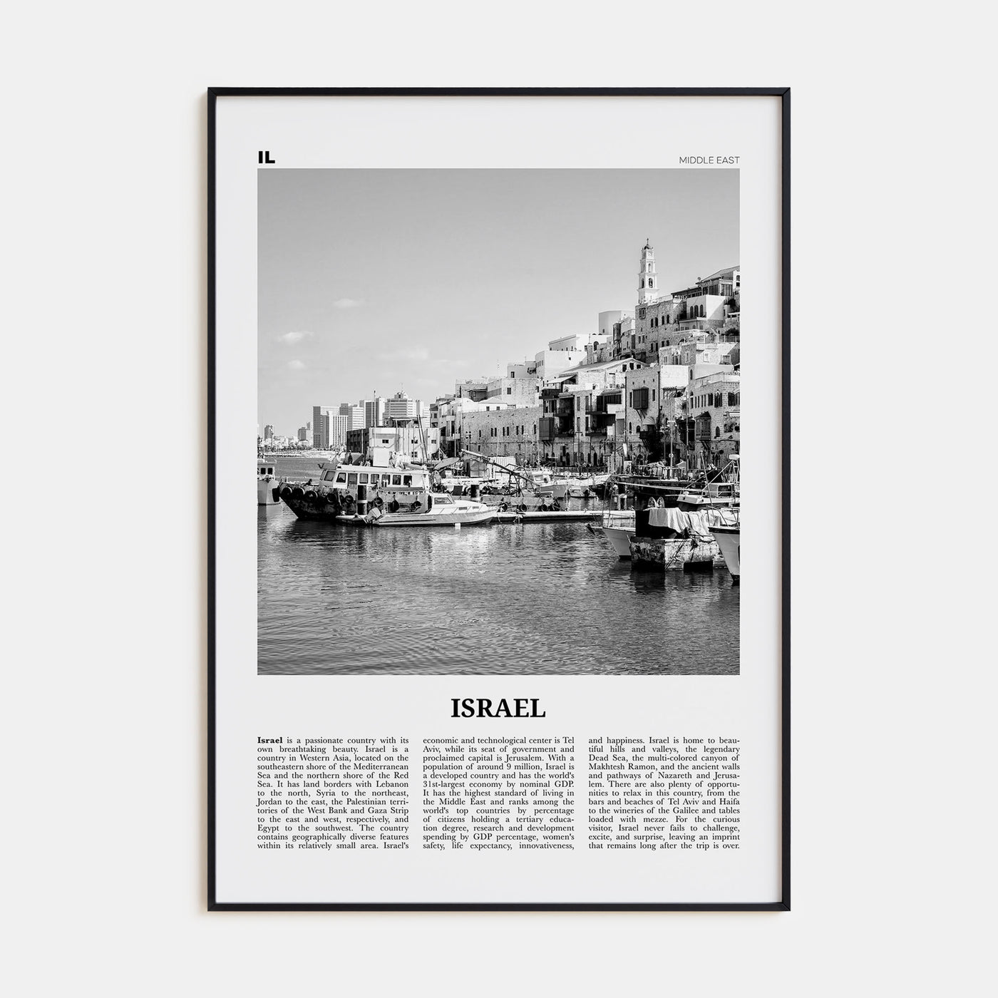 Israel Travel B&W Poster