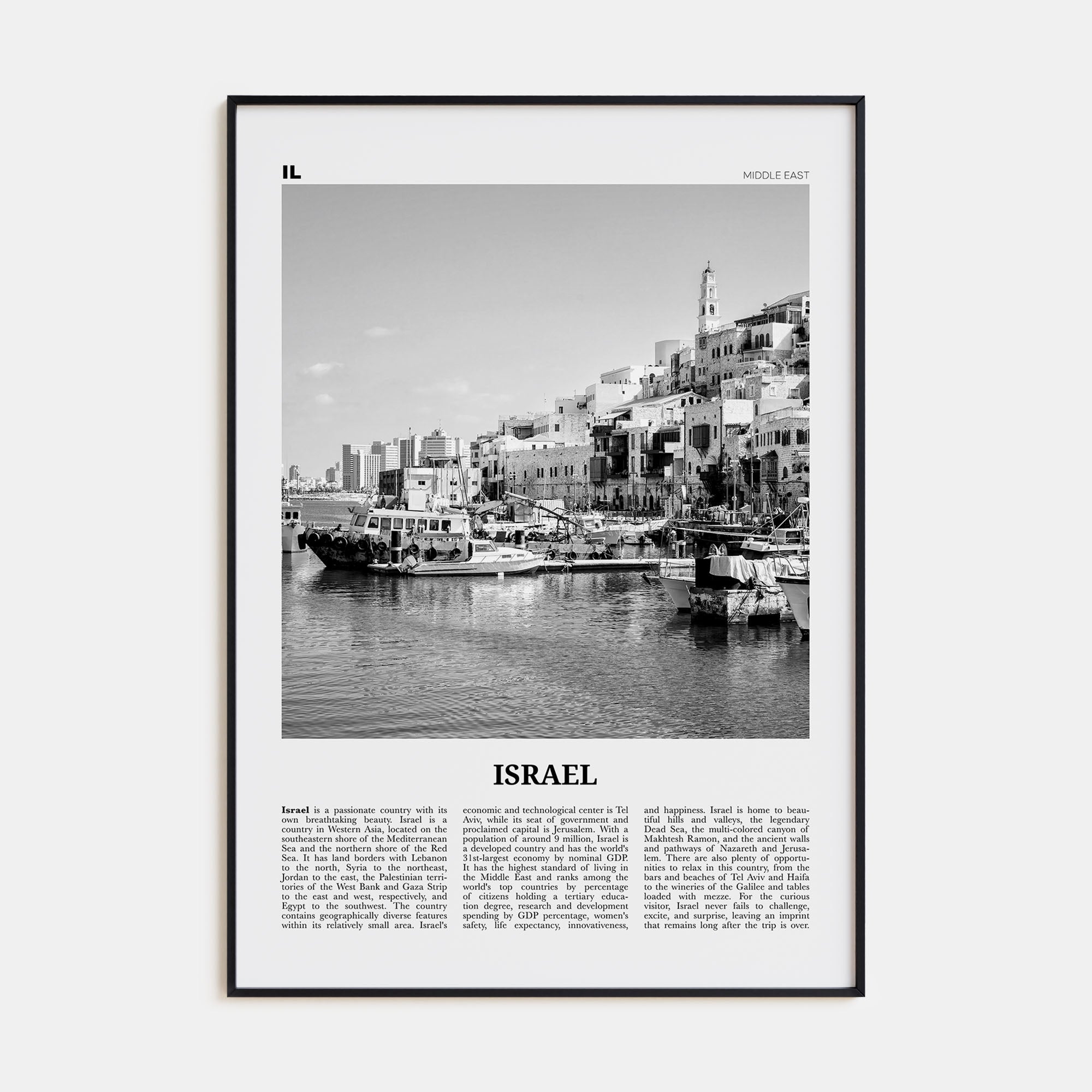 Israel Travel B&W Poster