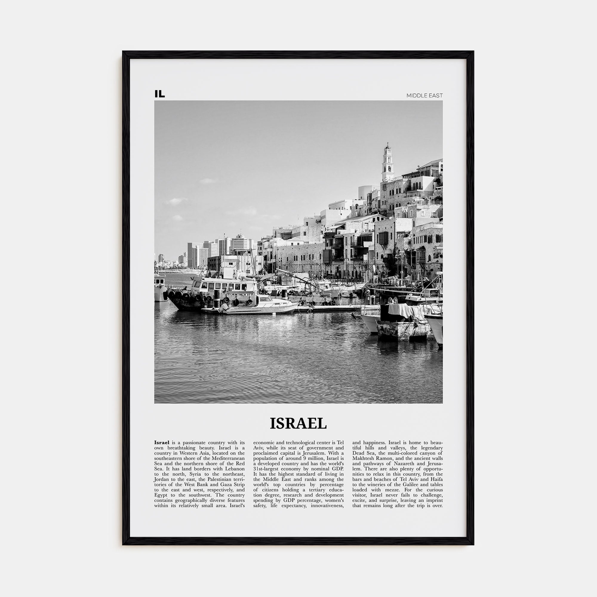 Israel Travel B&W Poster