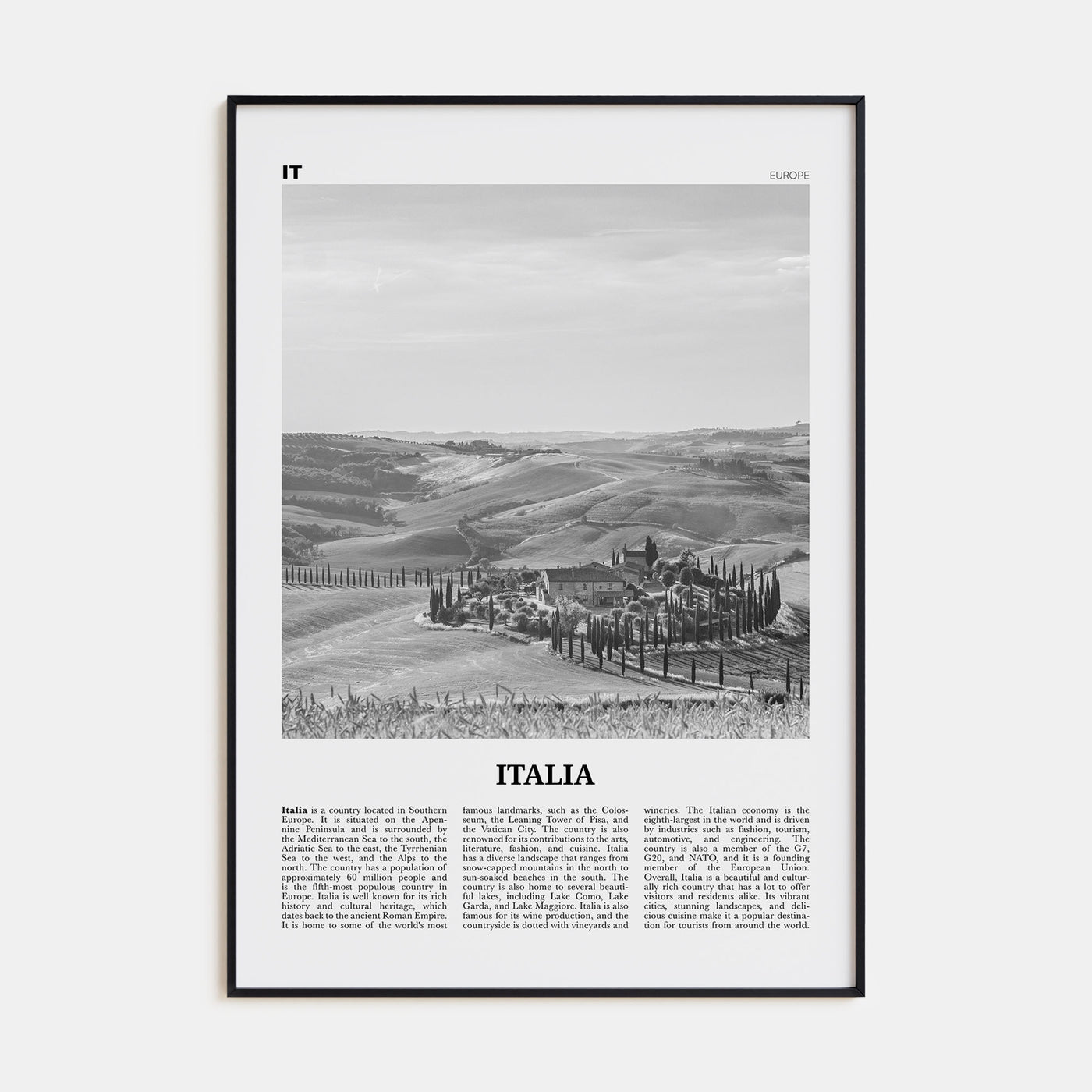 Italia Travel B&W Poster