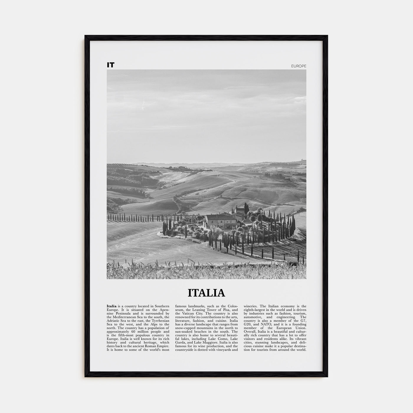 Italia Travel B&W Poster
