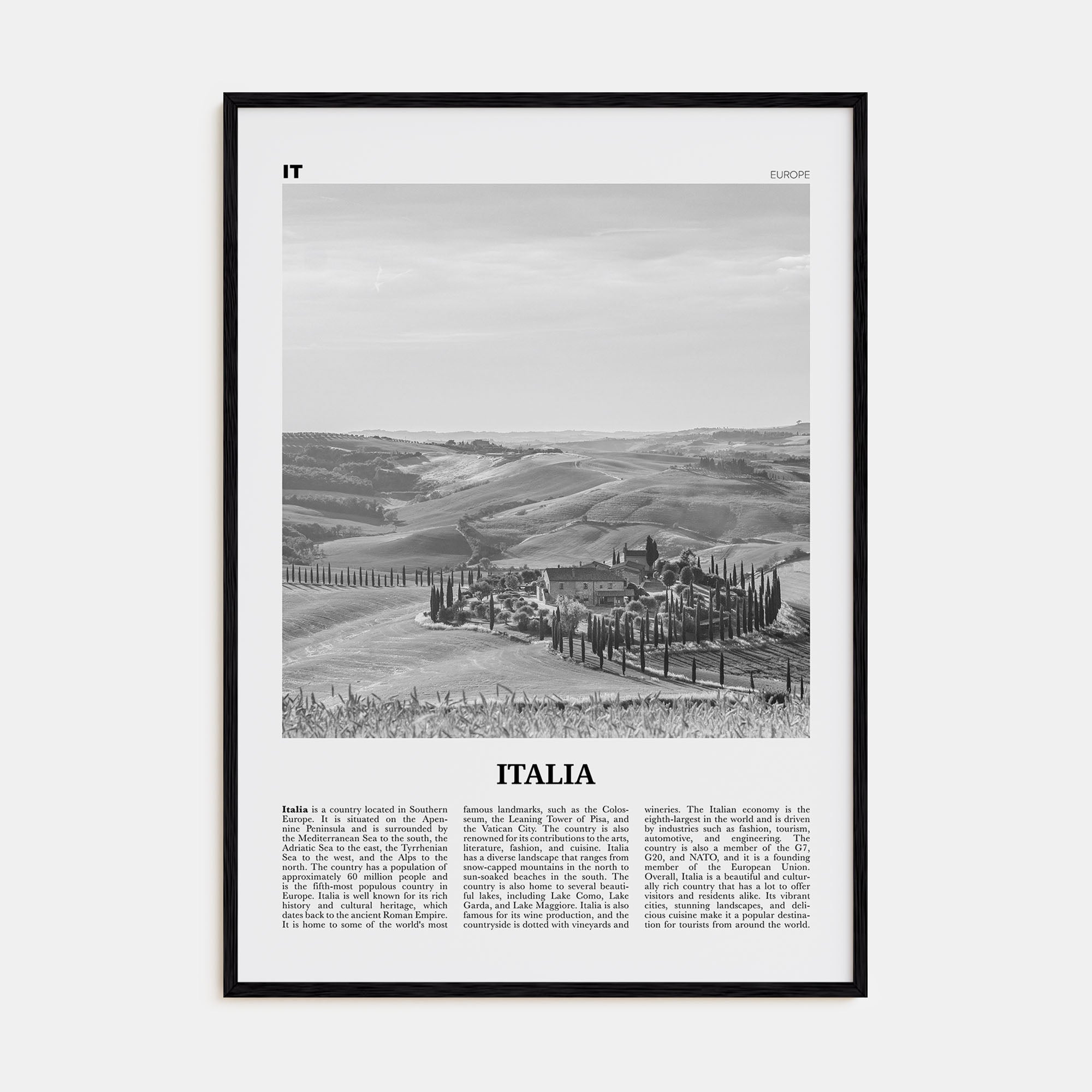 Italia Travel B&W Poster