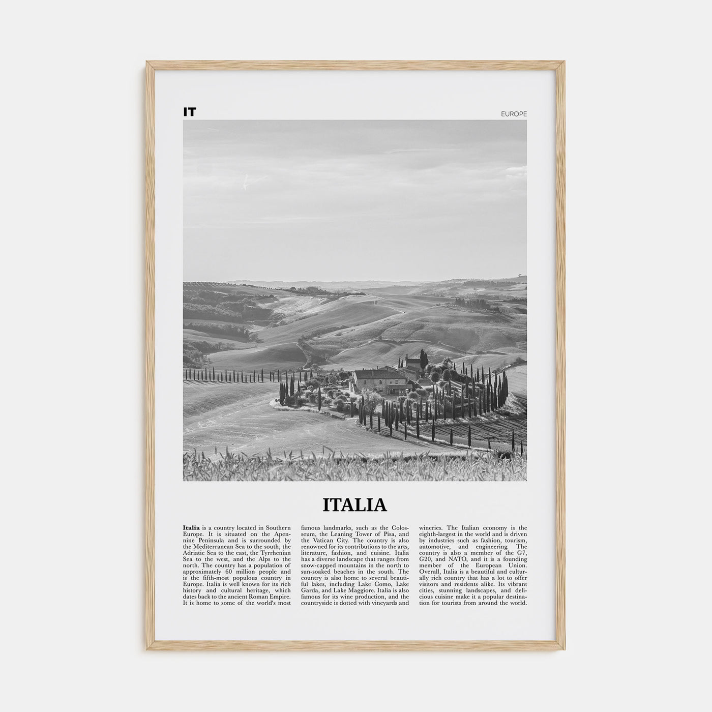 Italia Travel B&W Poster