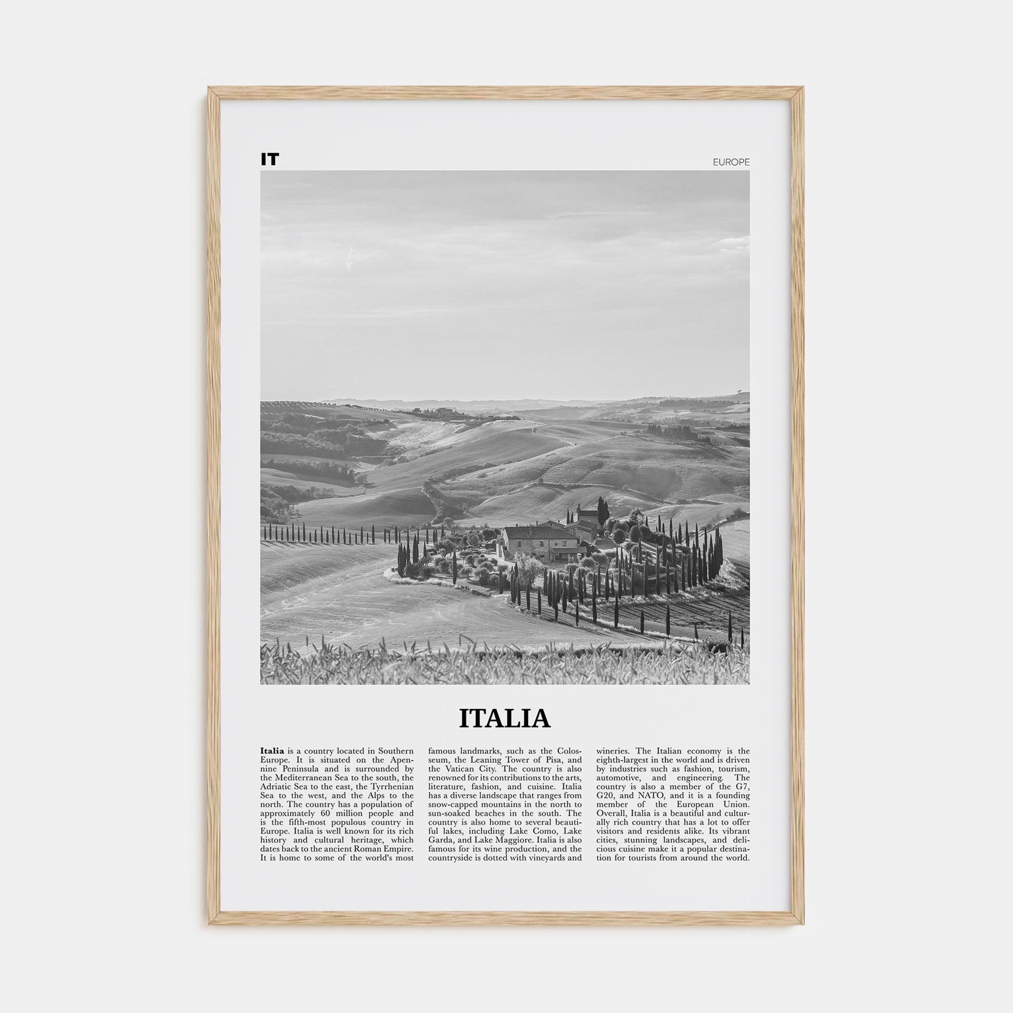 Italia Travel B&W Poster