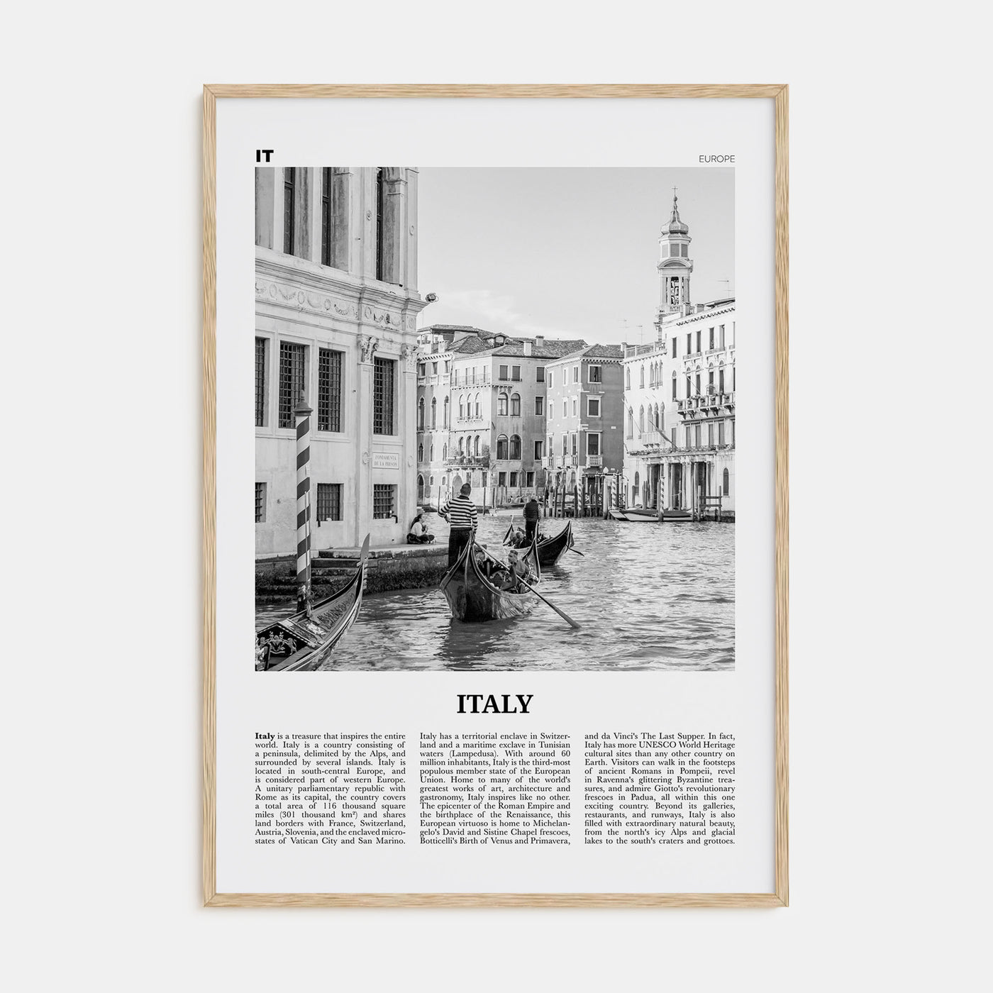 Italy Travel B&W No 1 Poster