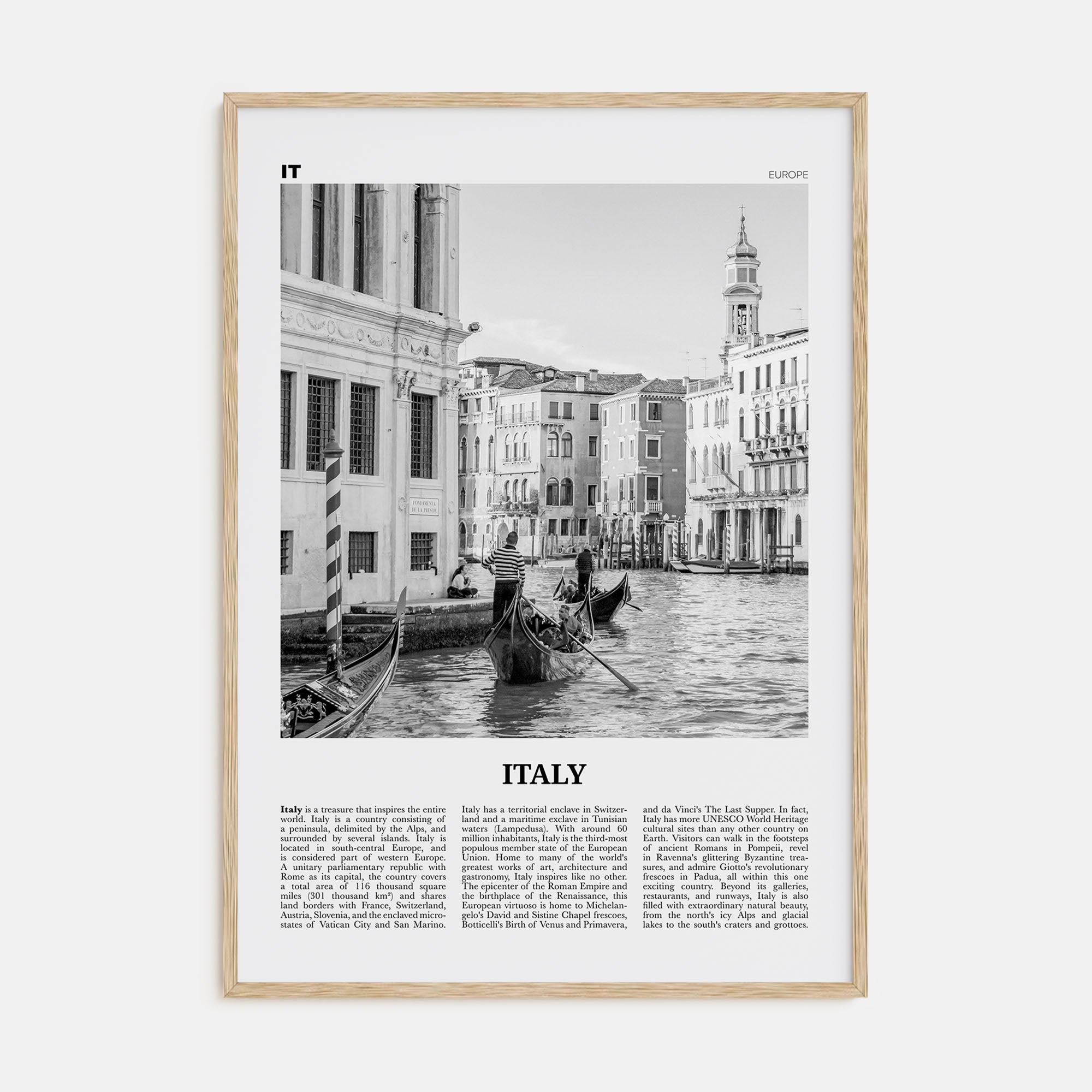 Italy Travel B&W No 1 Poster