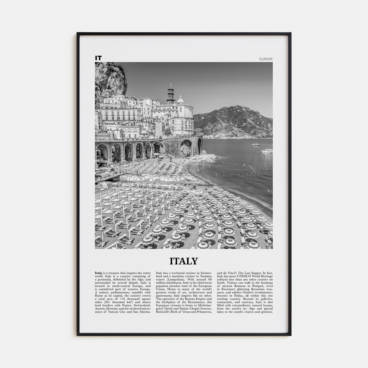 Italy Travel B&W No 2 Poster