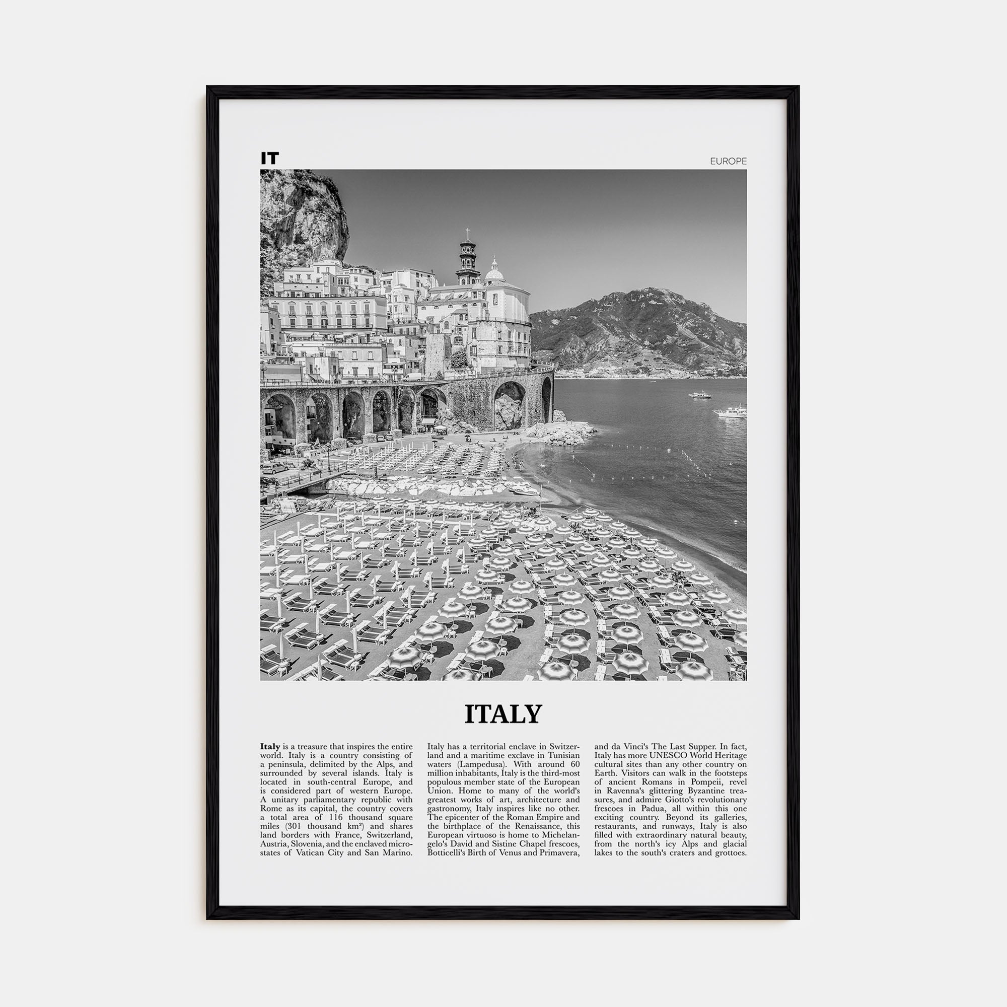 Italy Travel B&W No 2 Poster
