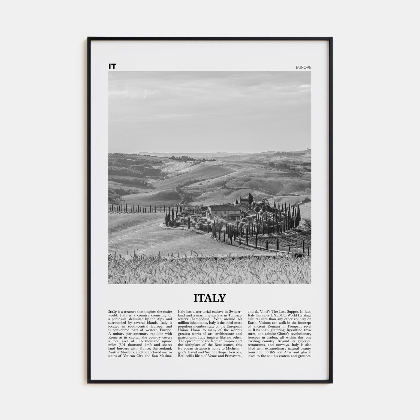 Italy Travel B&W No 3 Poster