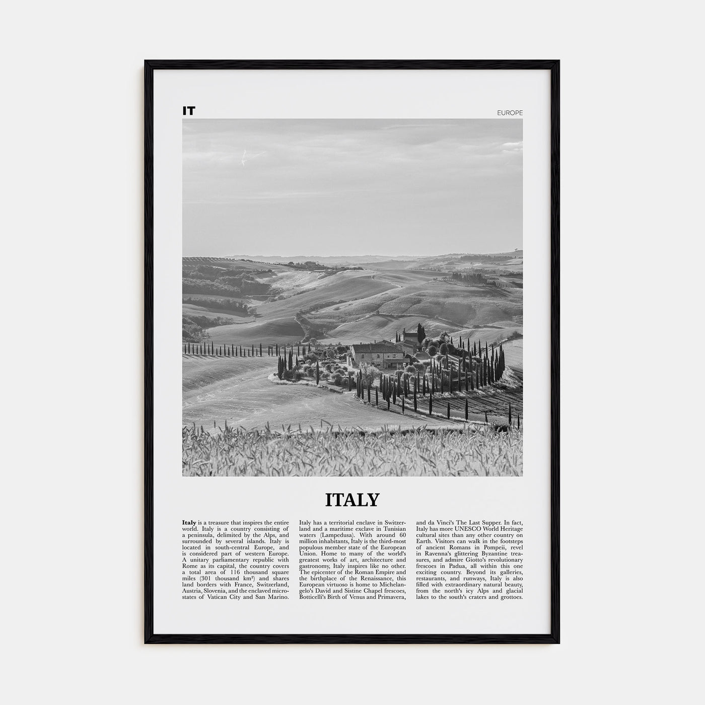 Italy Travel B&W No 3 Poster