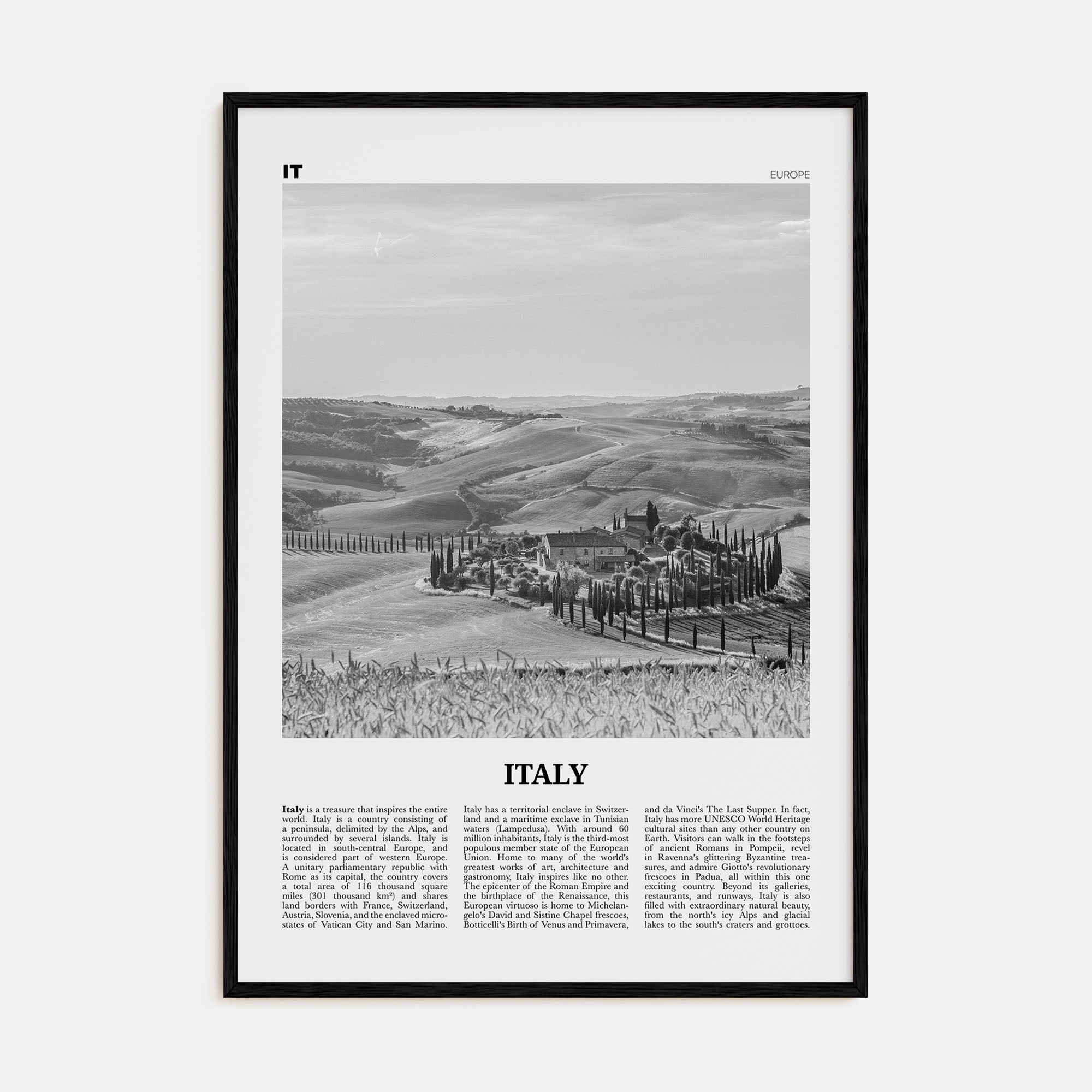Italy Travel B&W No 3 Poster