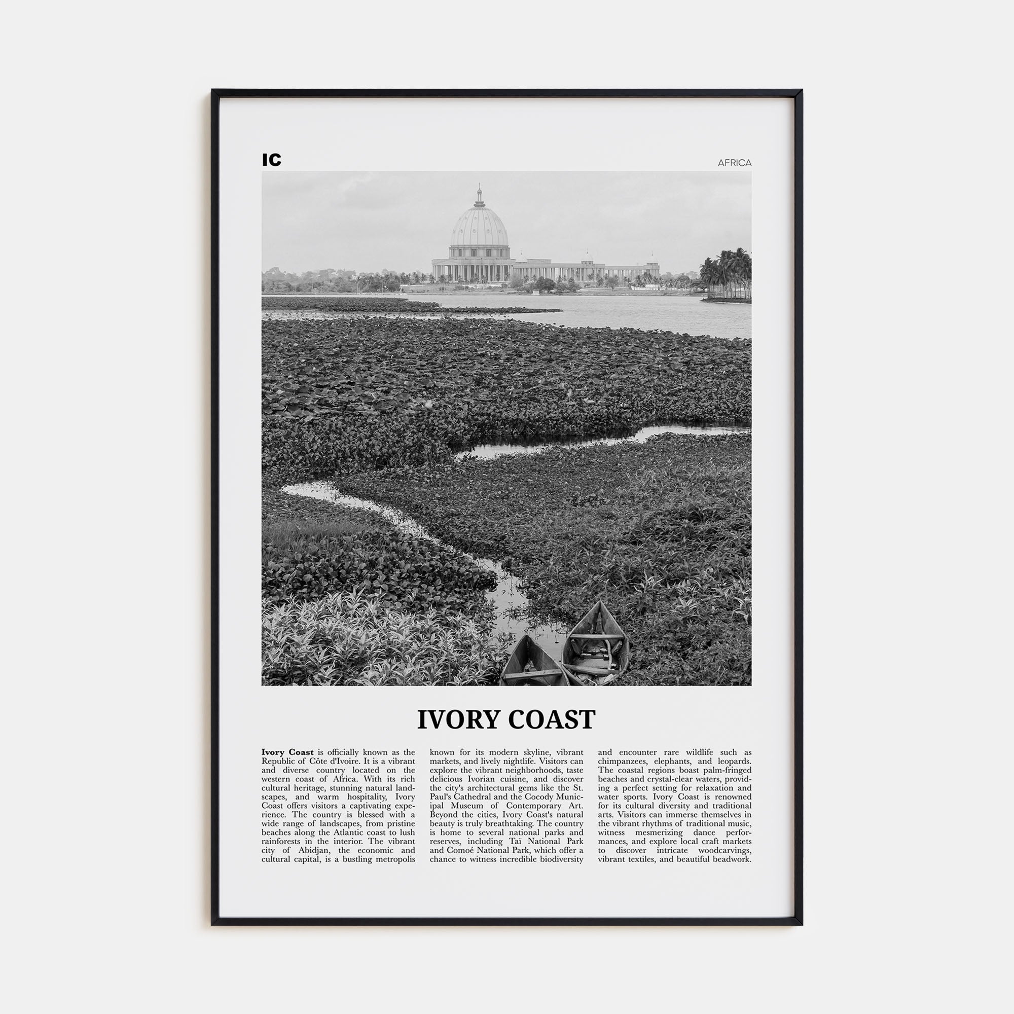 Ivory Coast Travel B&W Poster