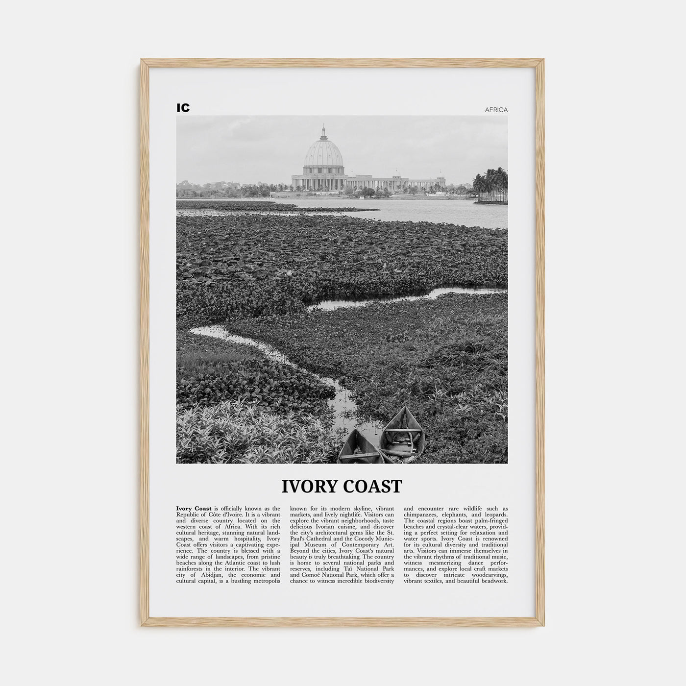 Ivory Coast Travel B&W Poster