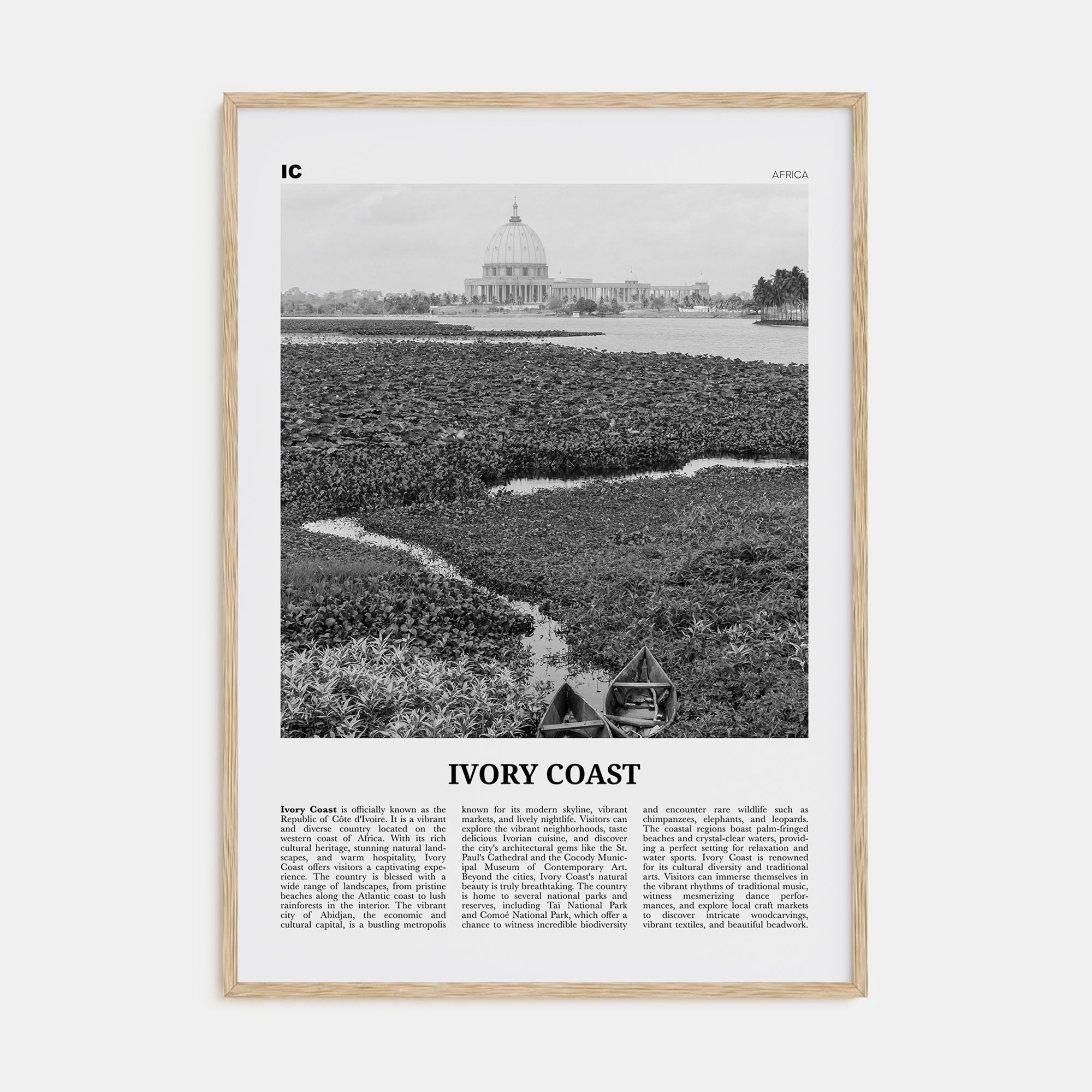 Ivory Coast Travel B&W Poster
