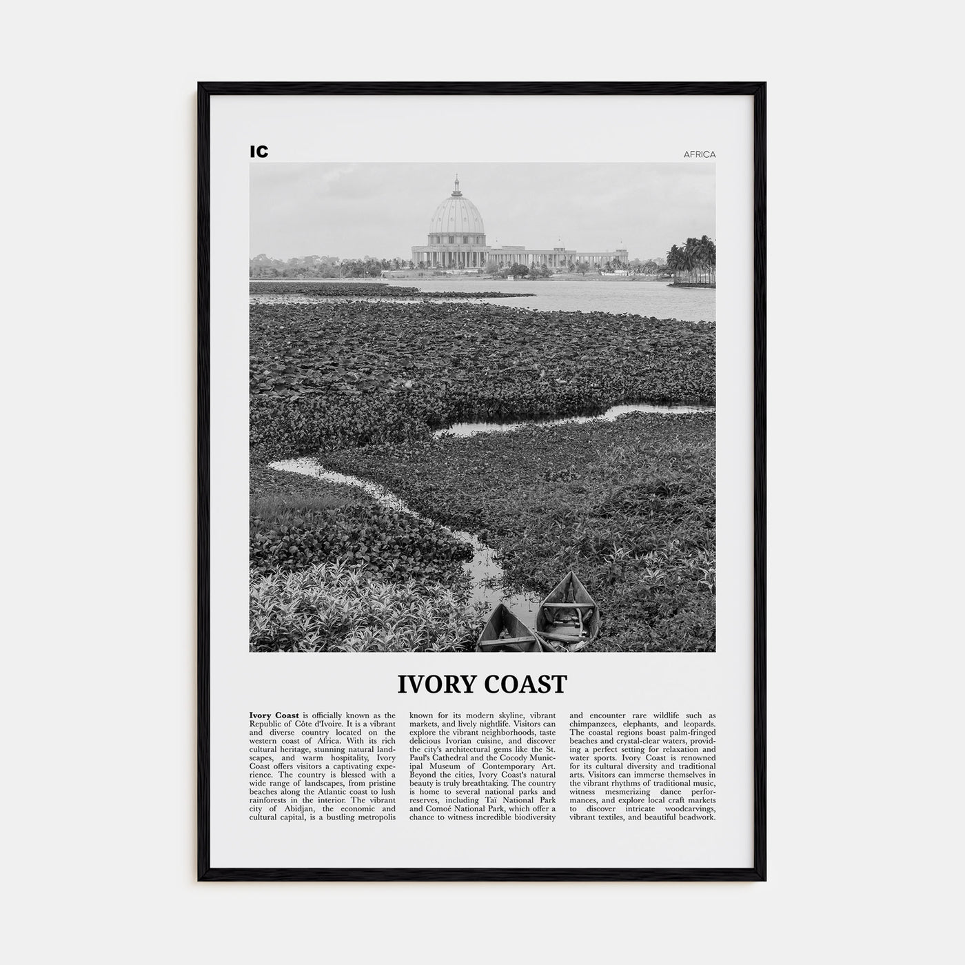 Ivory Coast Travel B&W Poster