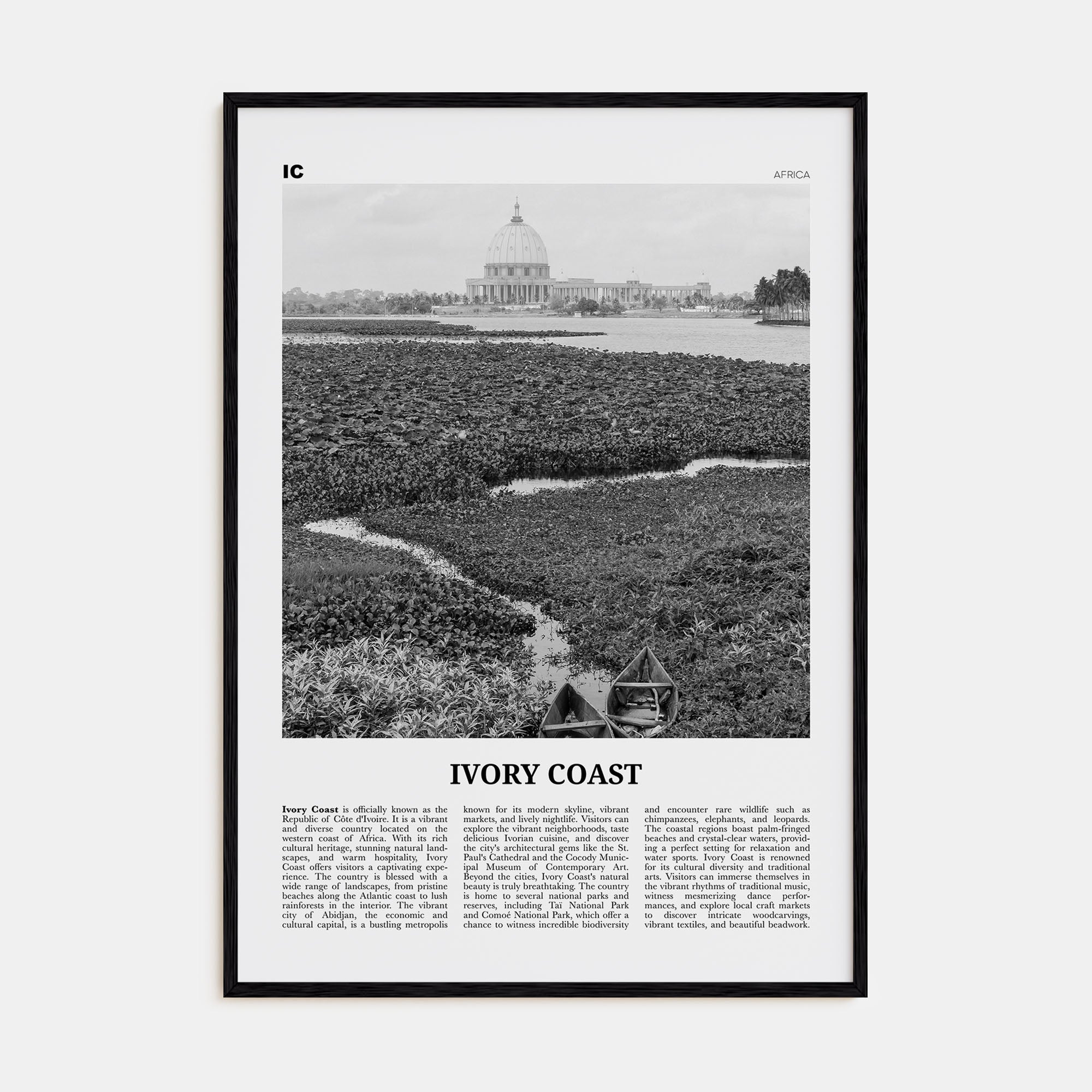 Ivory Coast Travel B&W Poster
