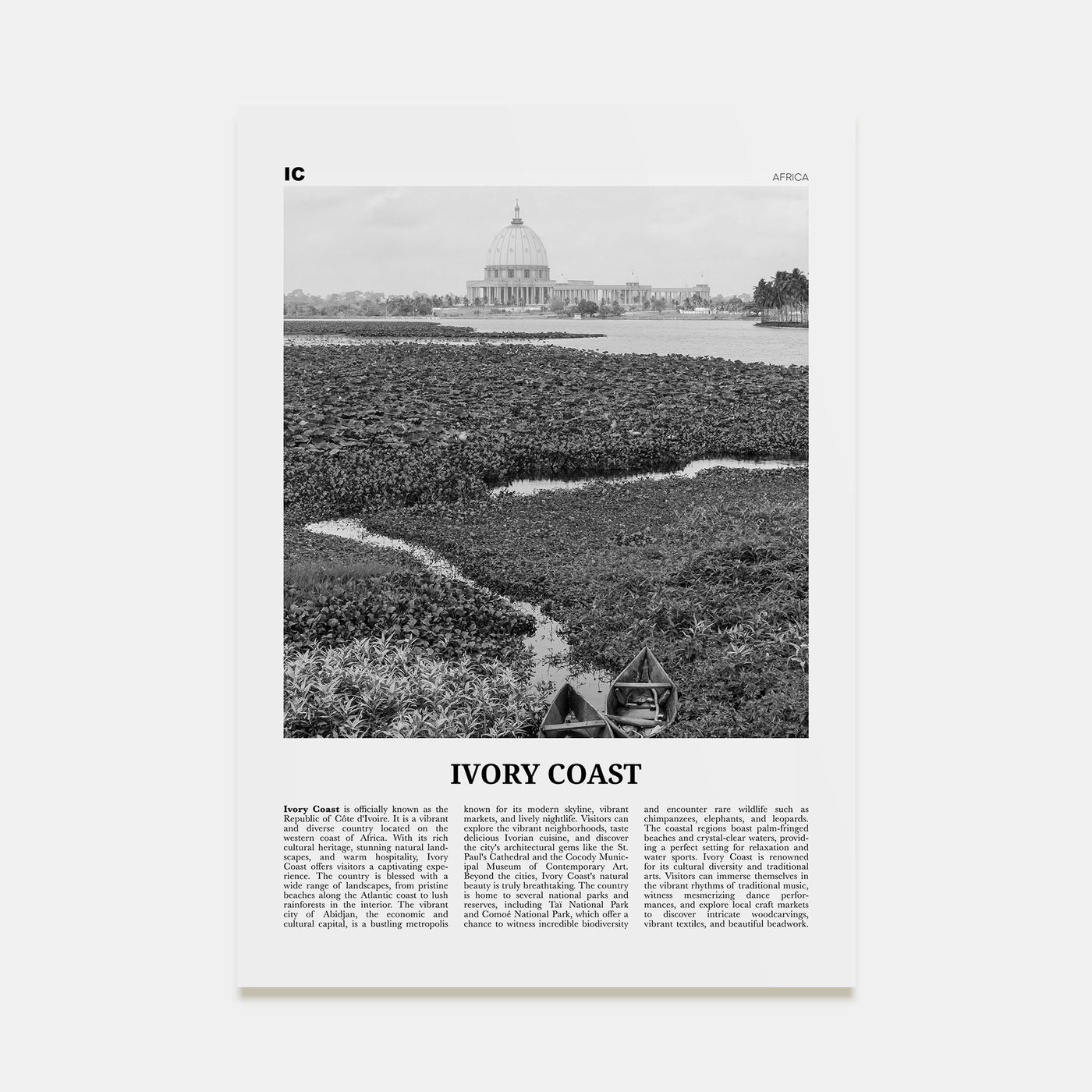 Ivory Coast Travel B&W Poster