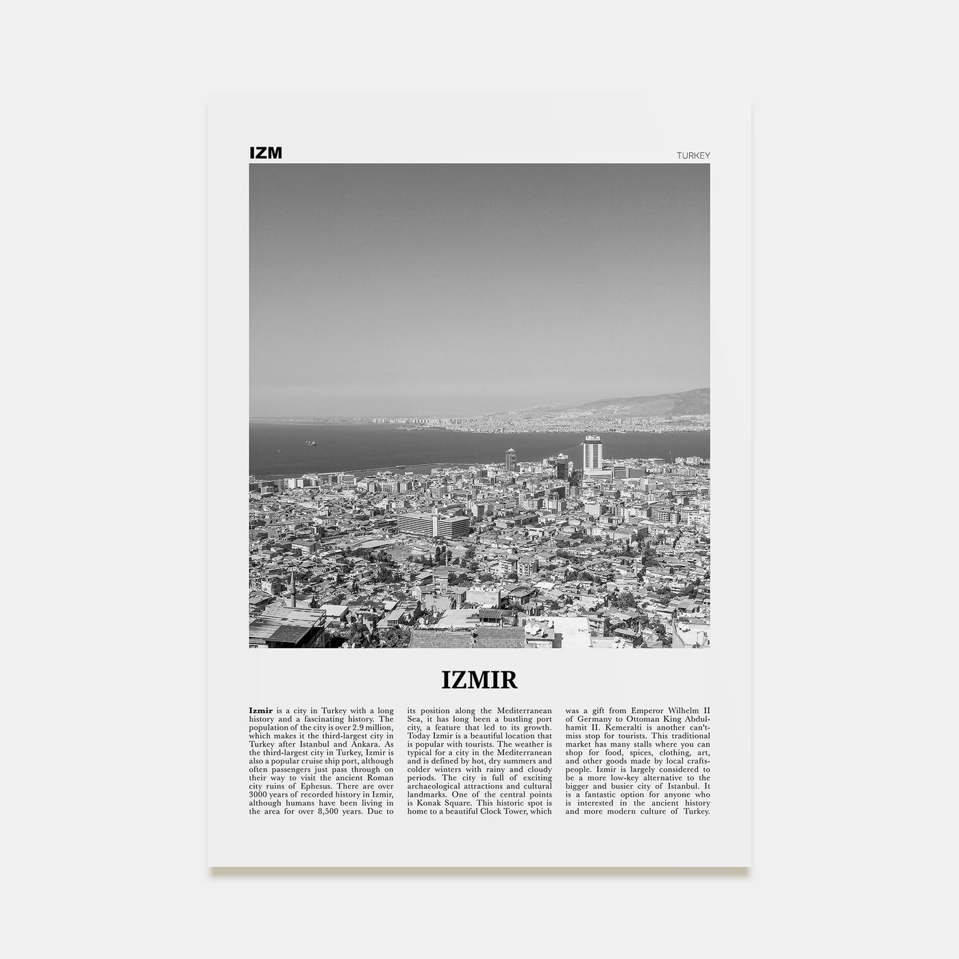 Izmir Travel B&W Poster