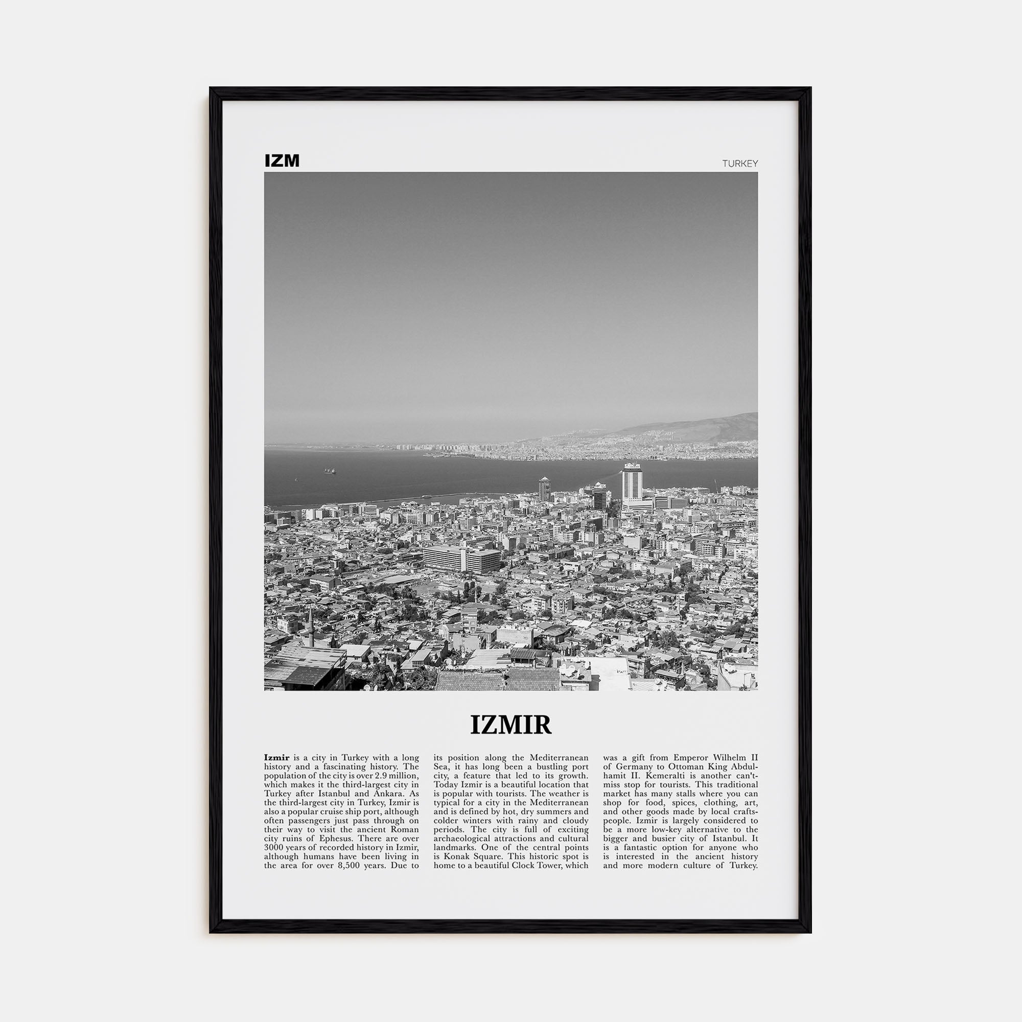 Izmir Travel B&W Poster