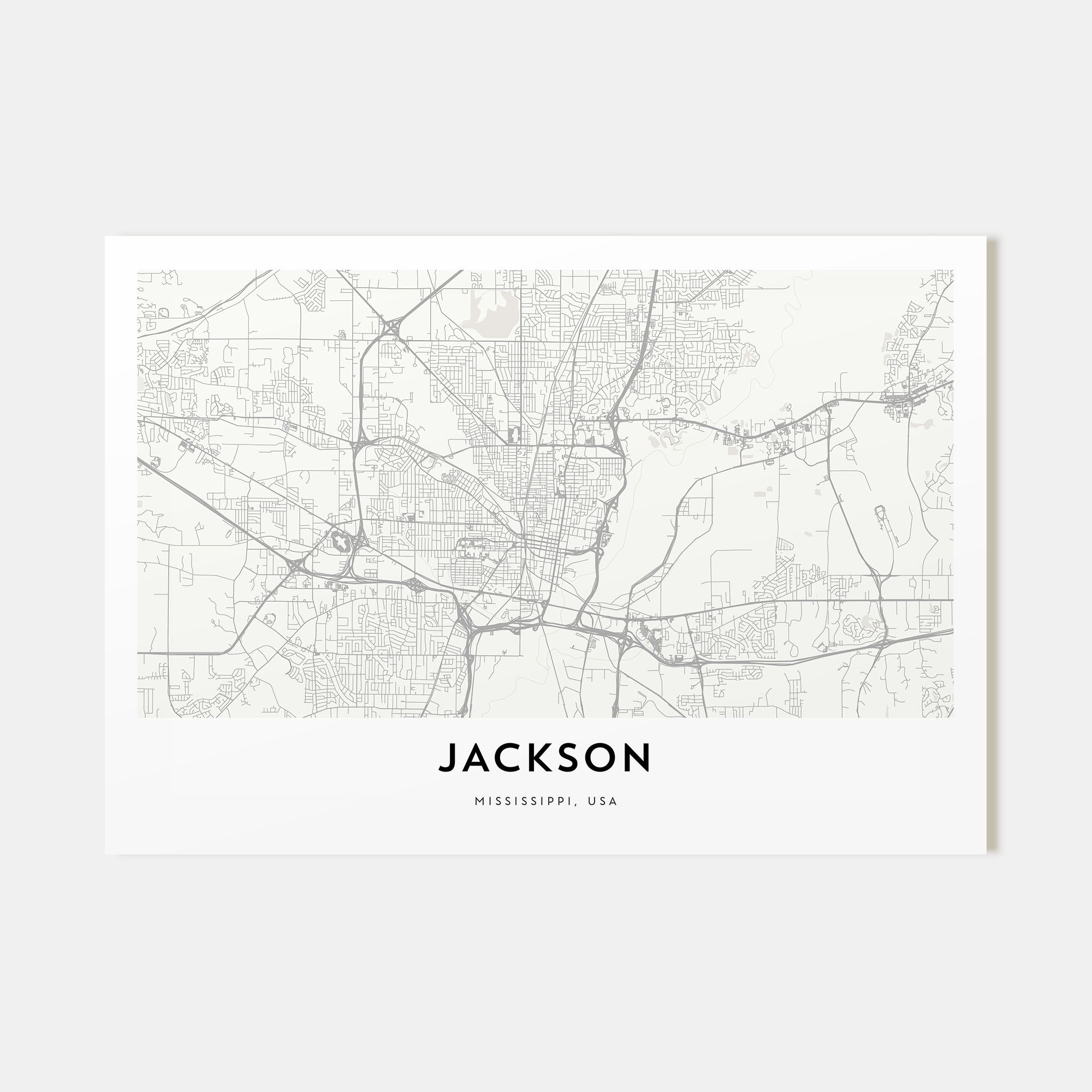 Jackson, Mississippi Map Landscape Poster