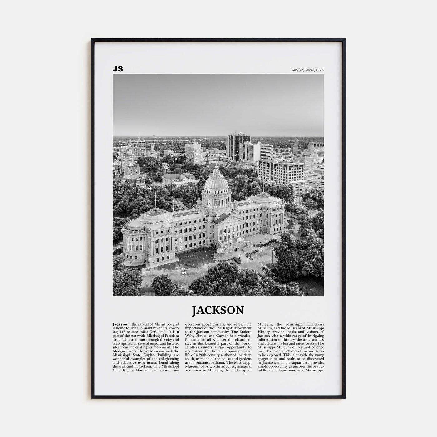 Jackson, Mississippi Travel B&W No 1 Poster