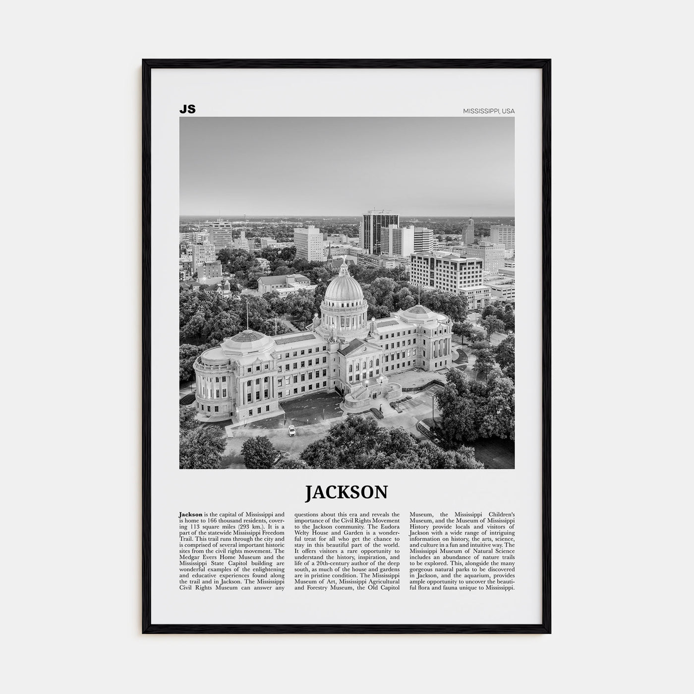 Jackson, Mississippi Travel B&W No 1 Poster