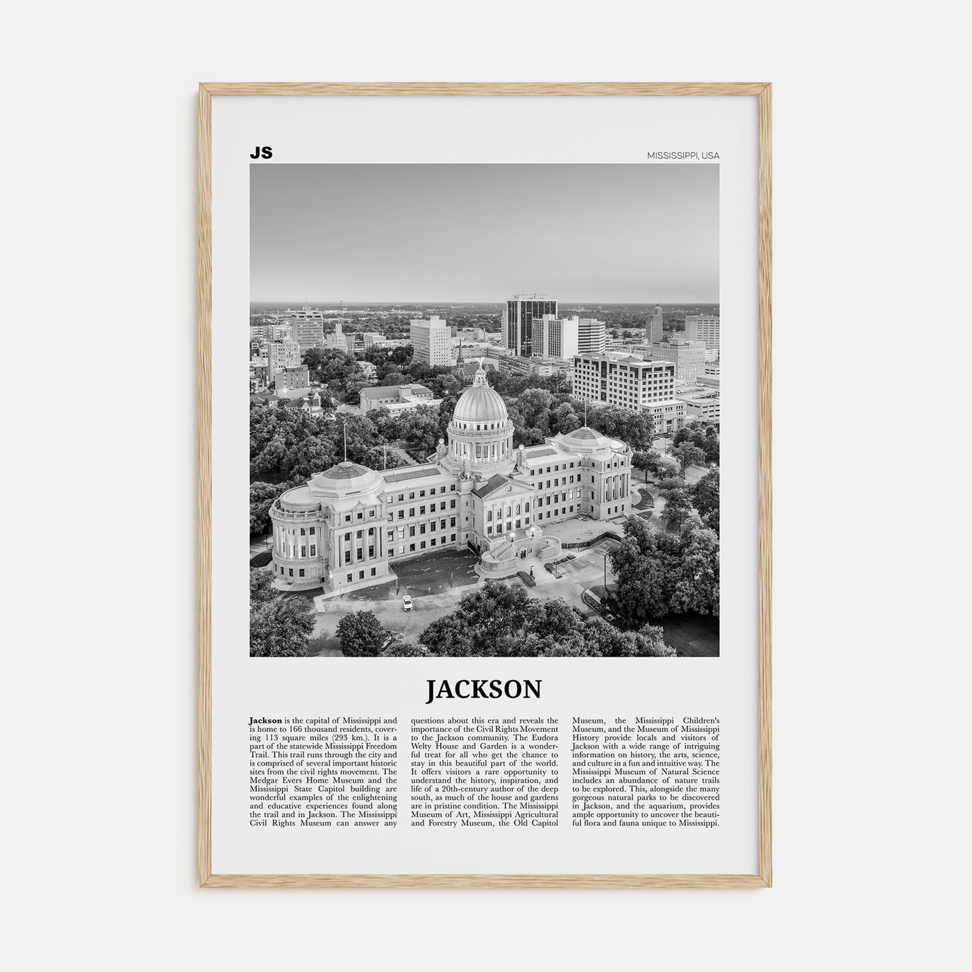 Jackson, Mississippi Travel B&W No 1 Poster