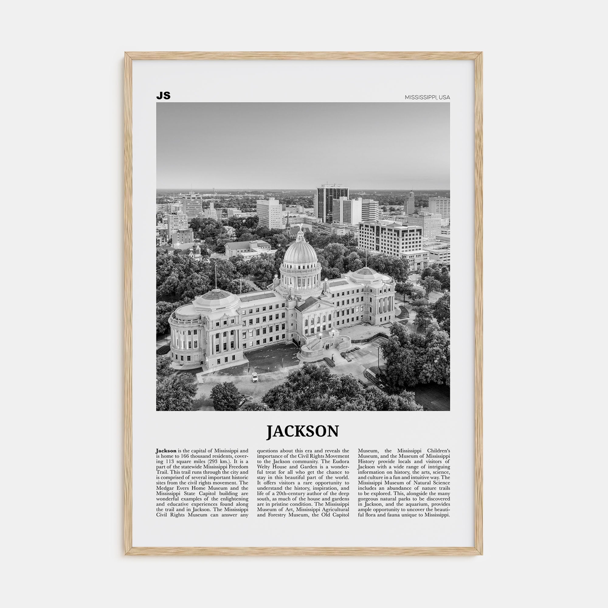 Jackson, Mississippi Travel B&W No 1 Poster