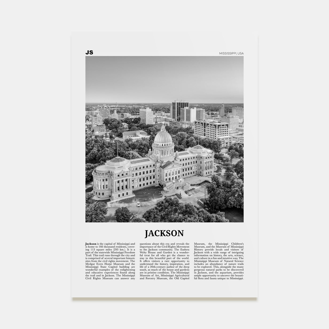 Jackson, Mississippi Travel B&W No 1 Poster