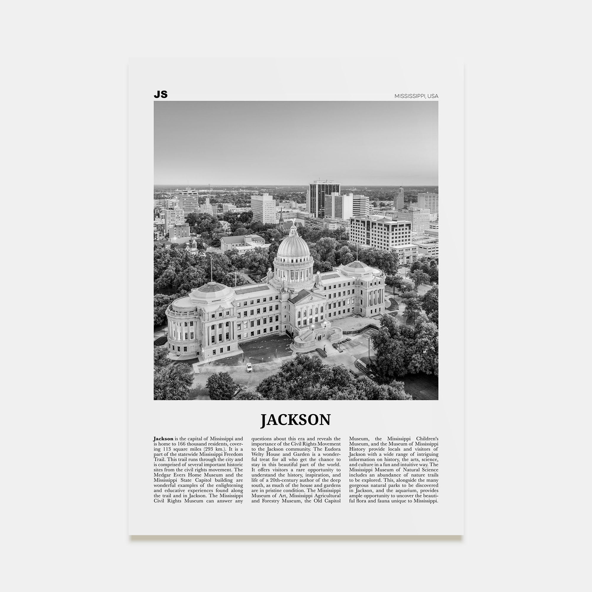Jackson, Mississippi Travel B&W No 1 Poster