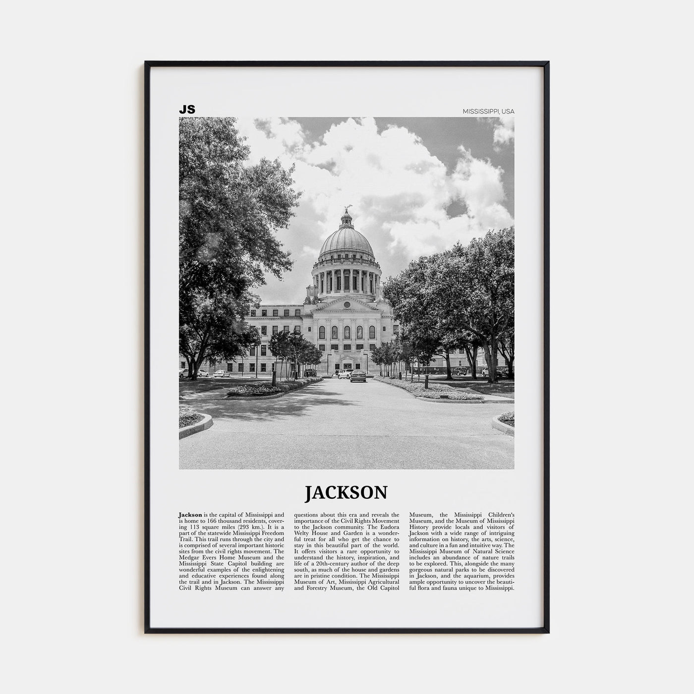 Jackson, Mississippi Travel B&W No 2 Poster