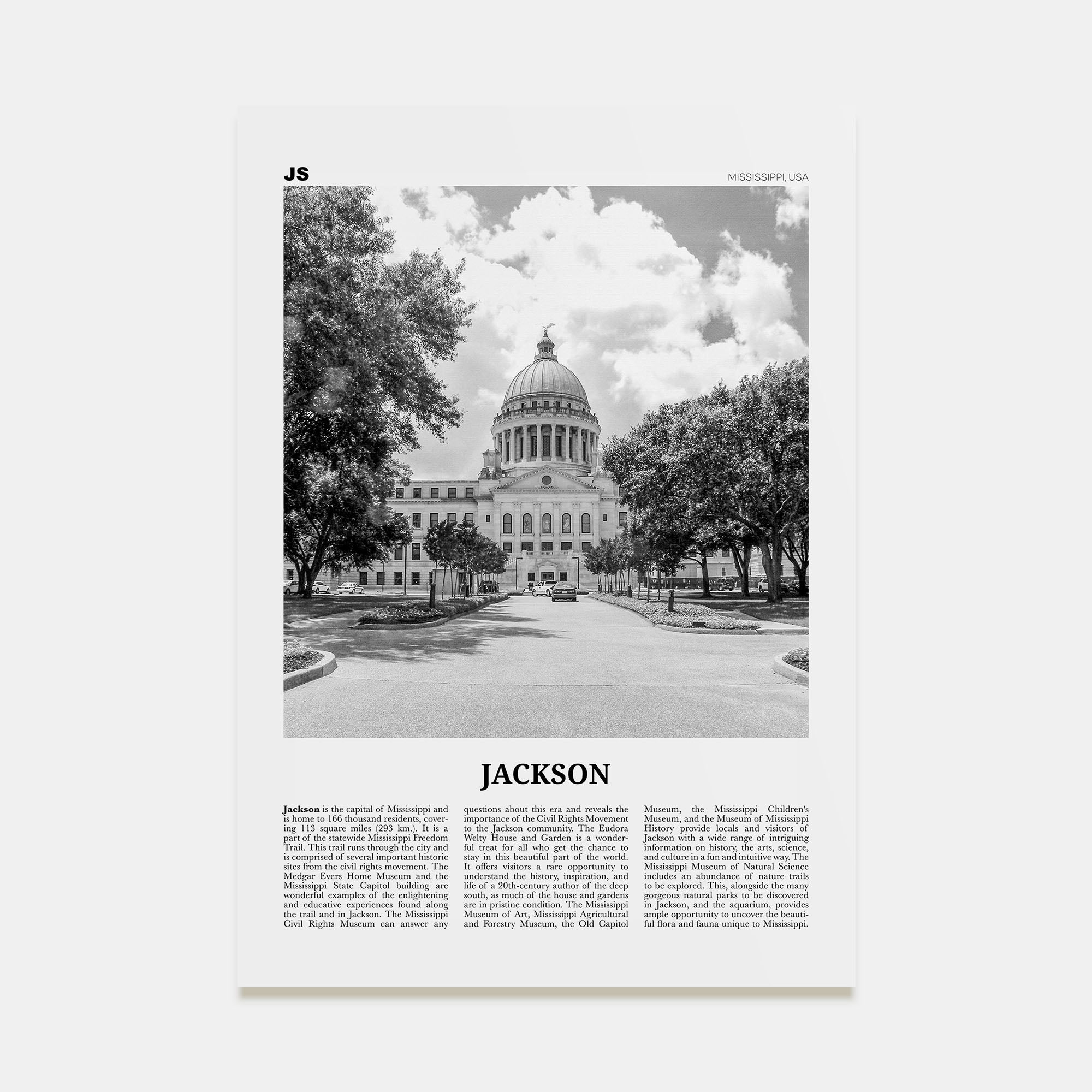 Jackson, Mississippi Travel B&W No 2 Poster