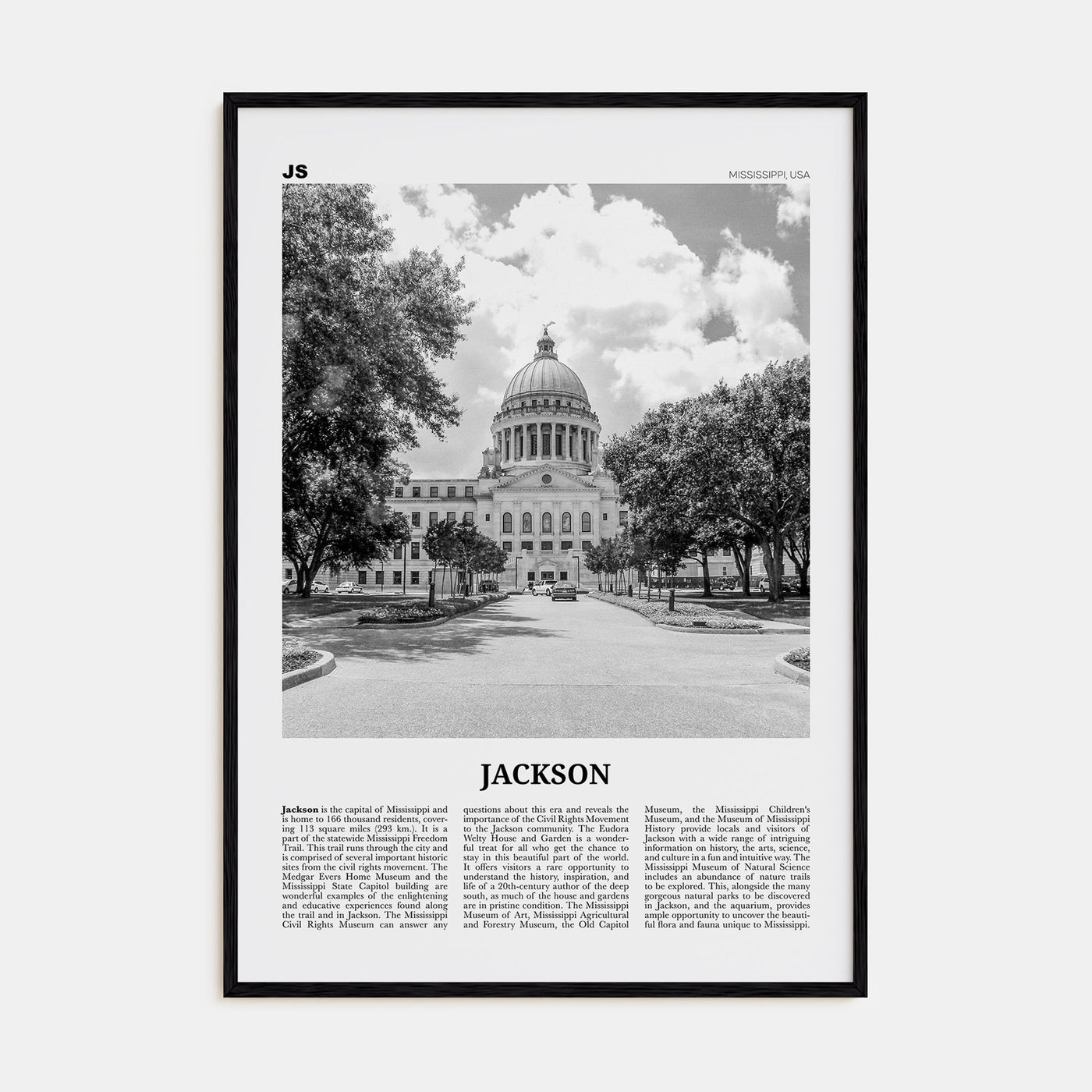 Jackson, Mississippi Travel B&W No 2 Poster