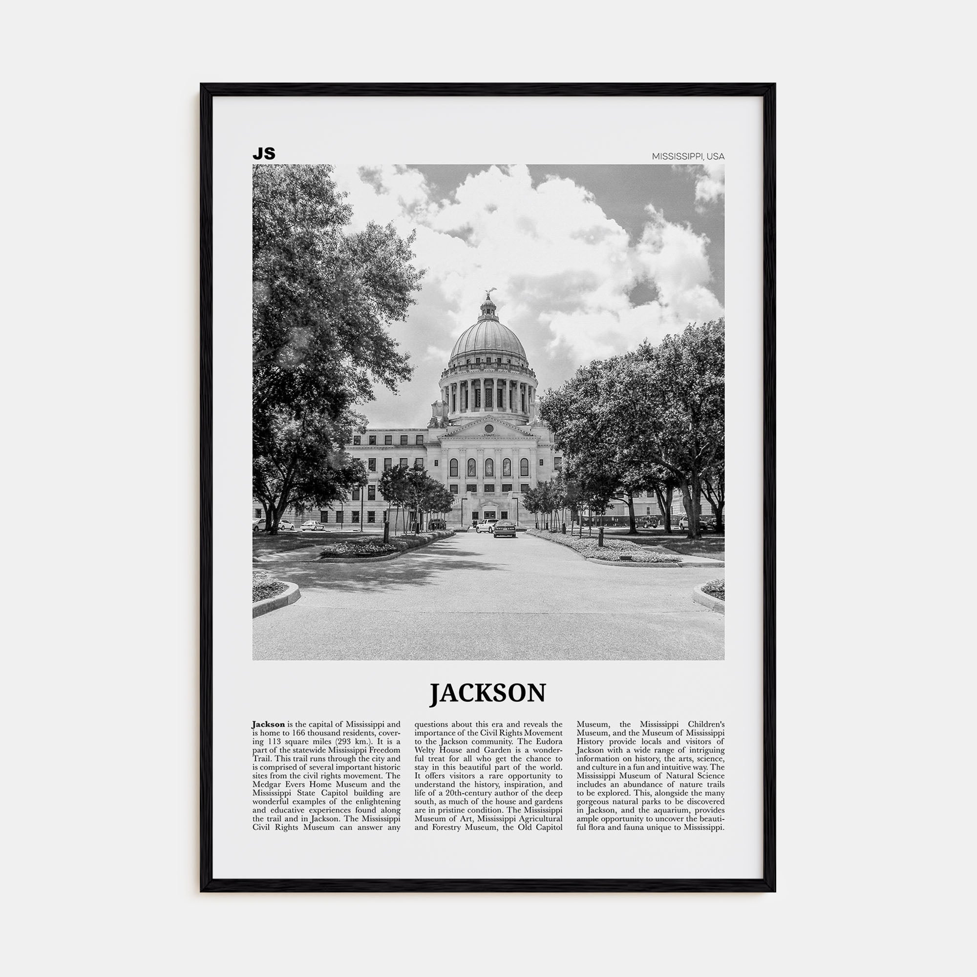 Jackson, Mississippi Travel B&W No 2 Poster