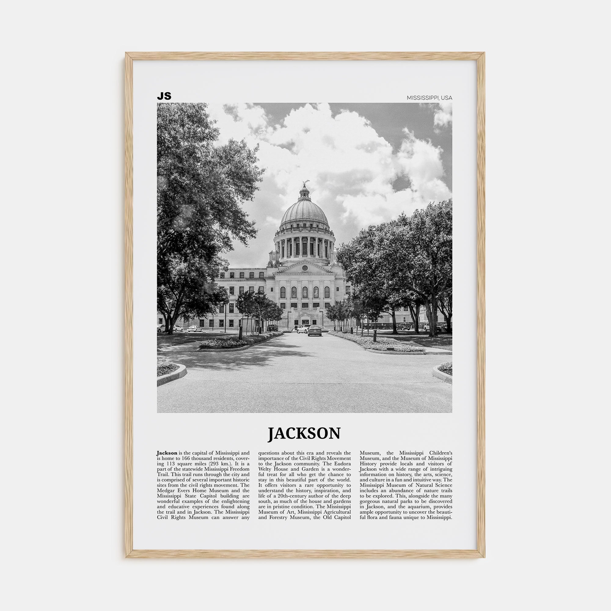 Jackson, Mississippi Travel B&W No 2 Poster
