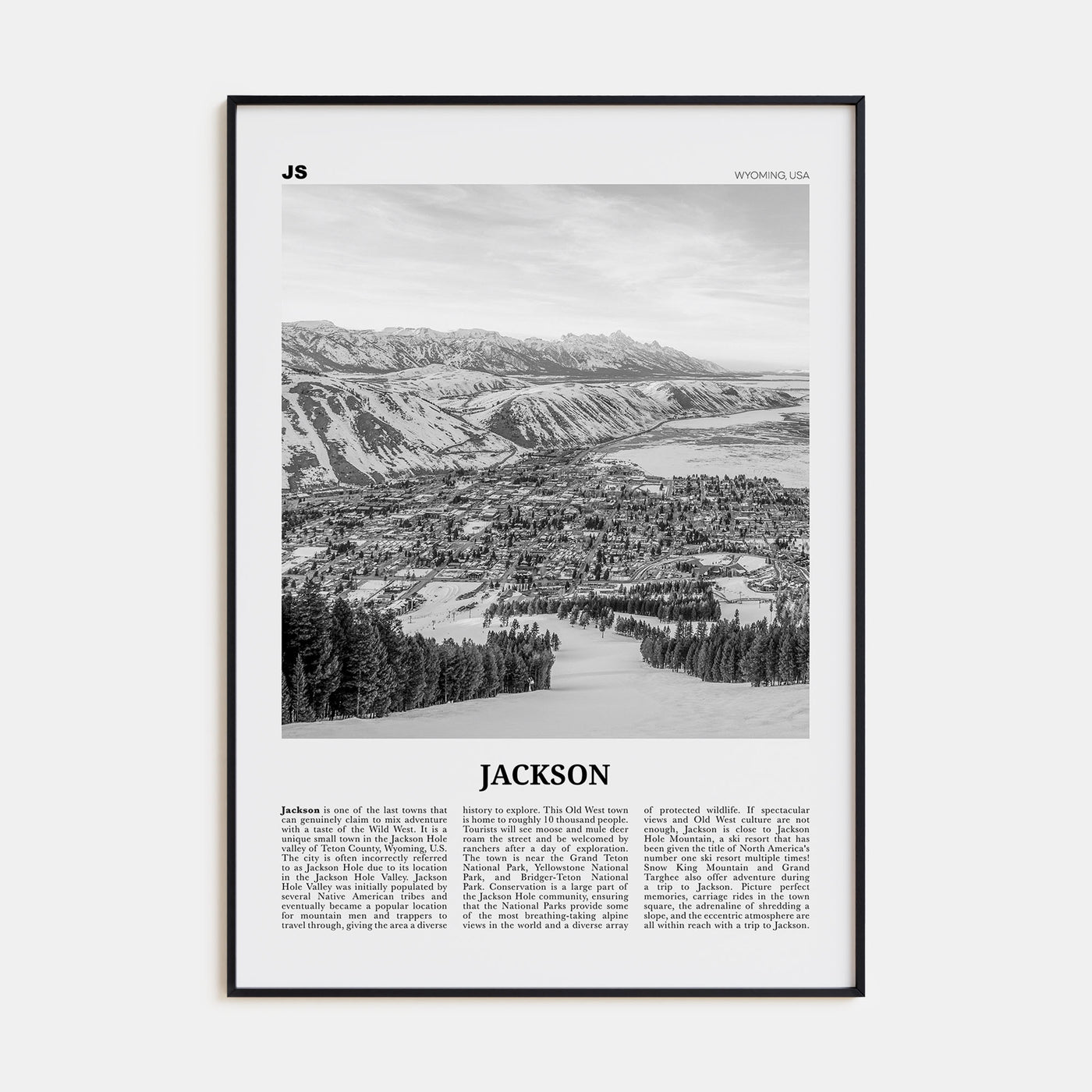 Jackson, Wyoming Travel B&W Poster