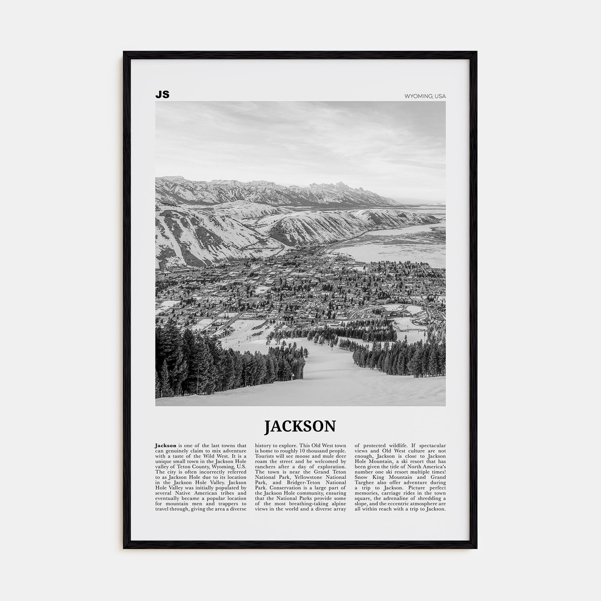 Jackson, Wyoming Travel B&W Poster