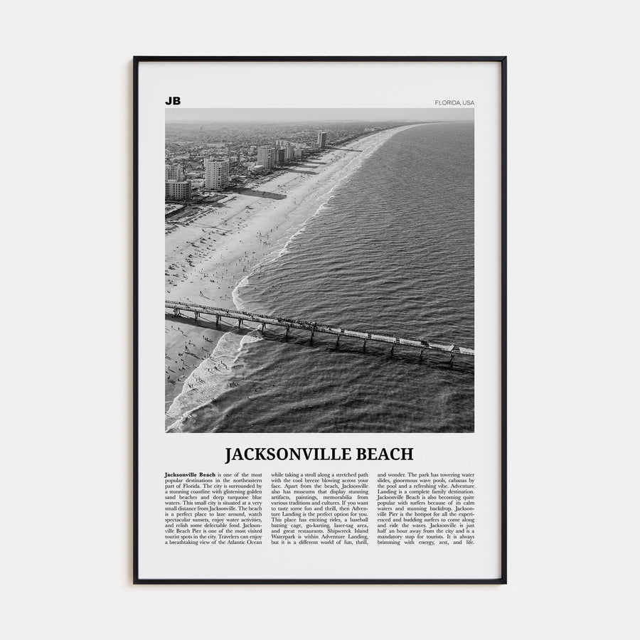 Jacksonville Beach Travel B&W Poster