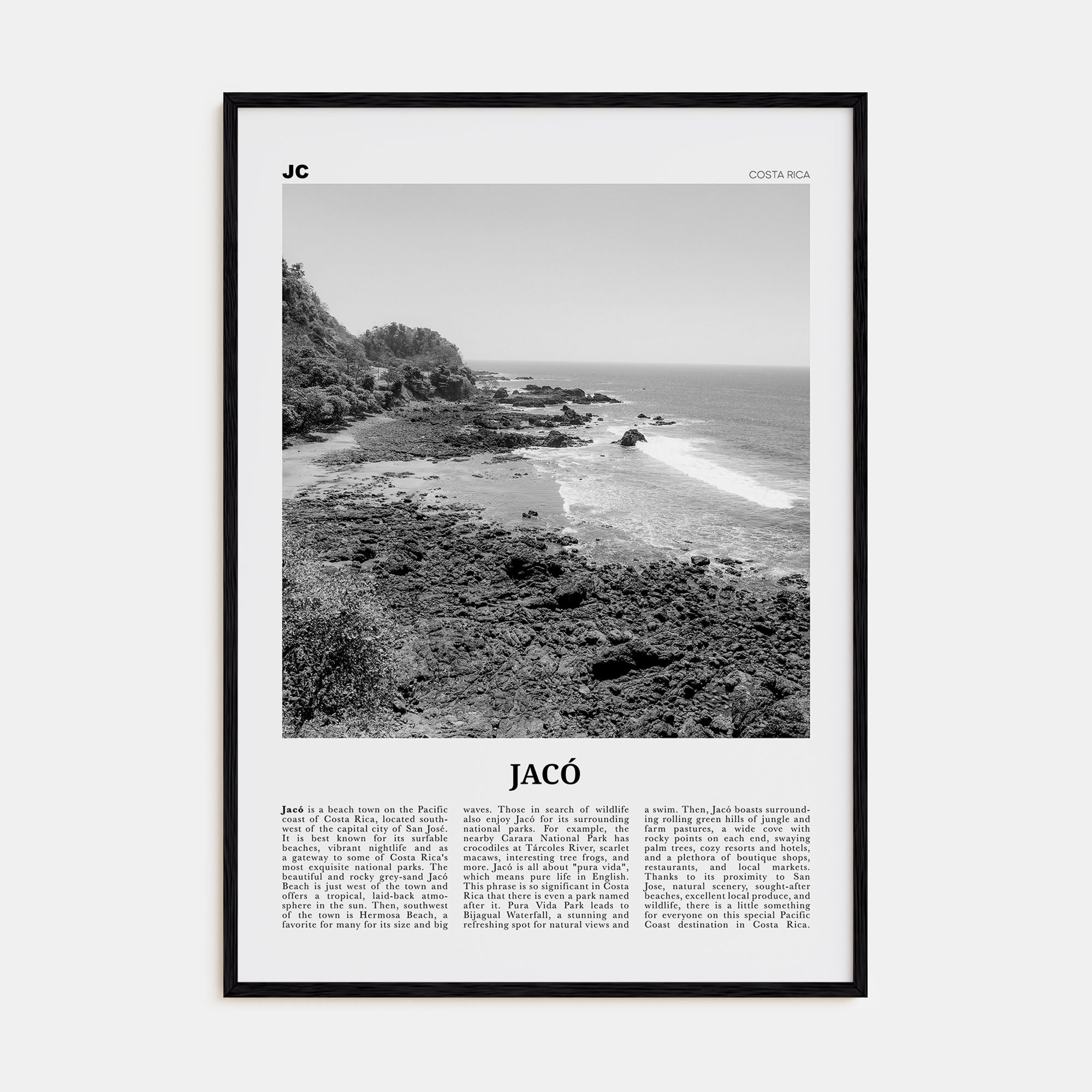 Jacó Travel B&W Poster