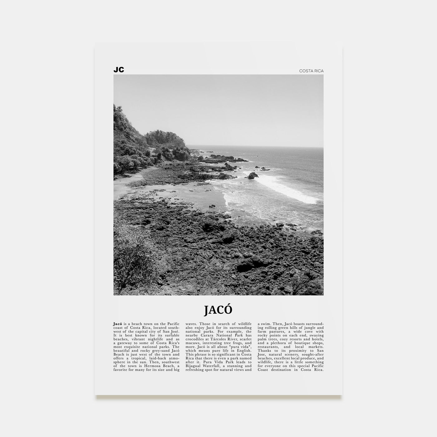 Jacó Travel B&W Poster