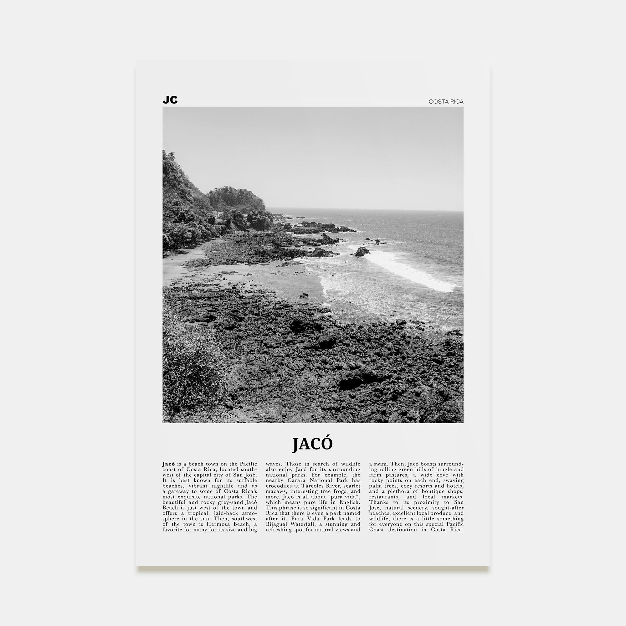 Jacó Travel B&W Poster