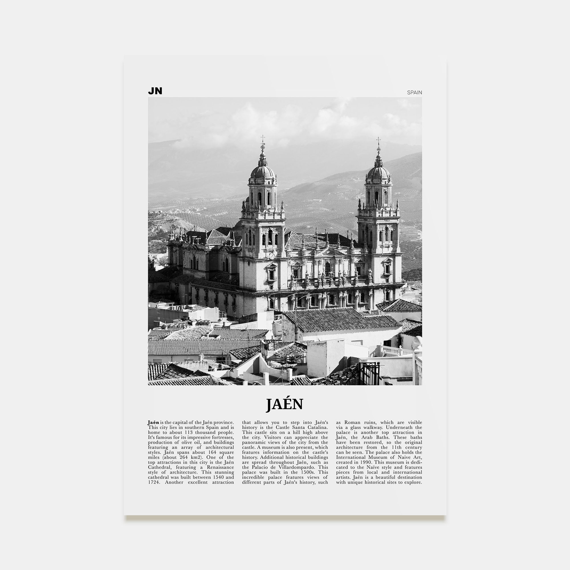 Jaen Travel B&W Poster