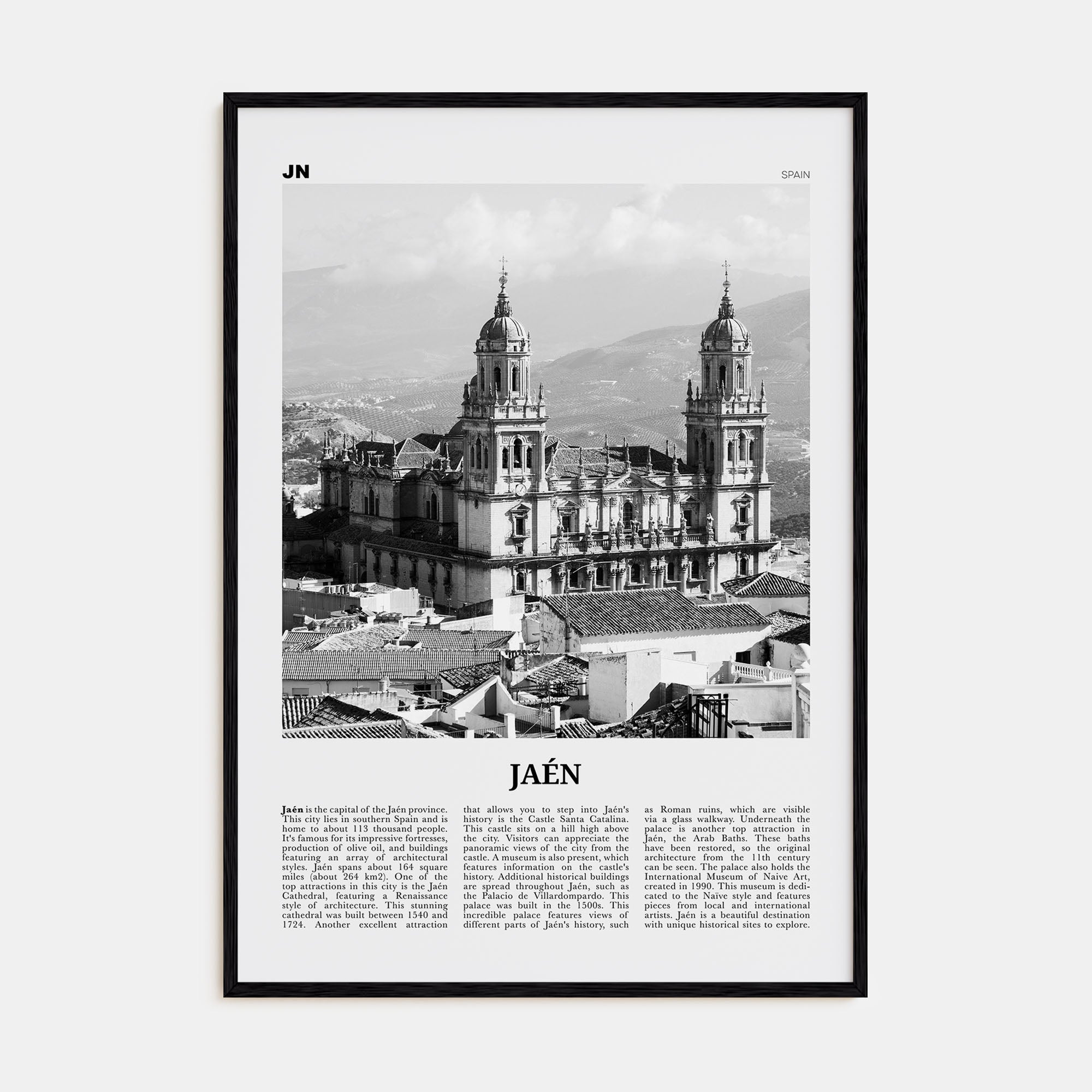 Jaen Travel B&W Poster