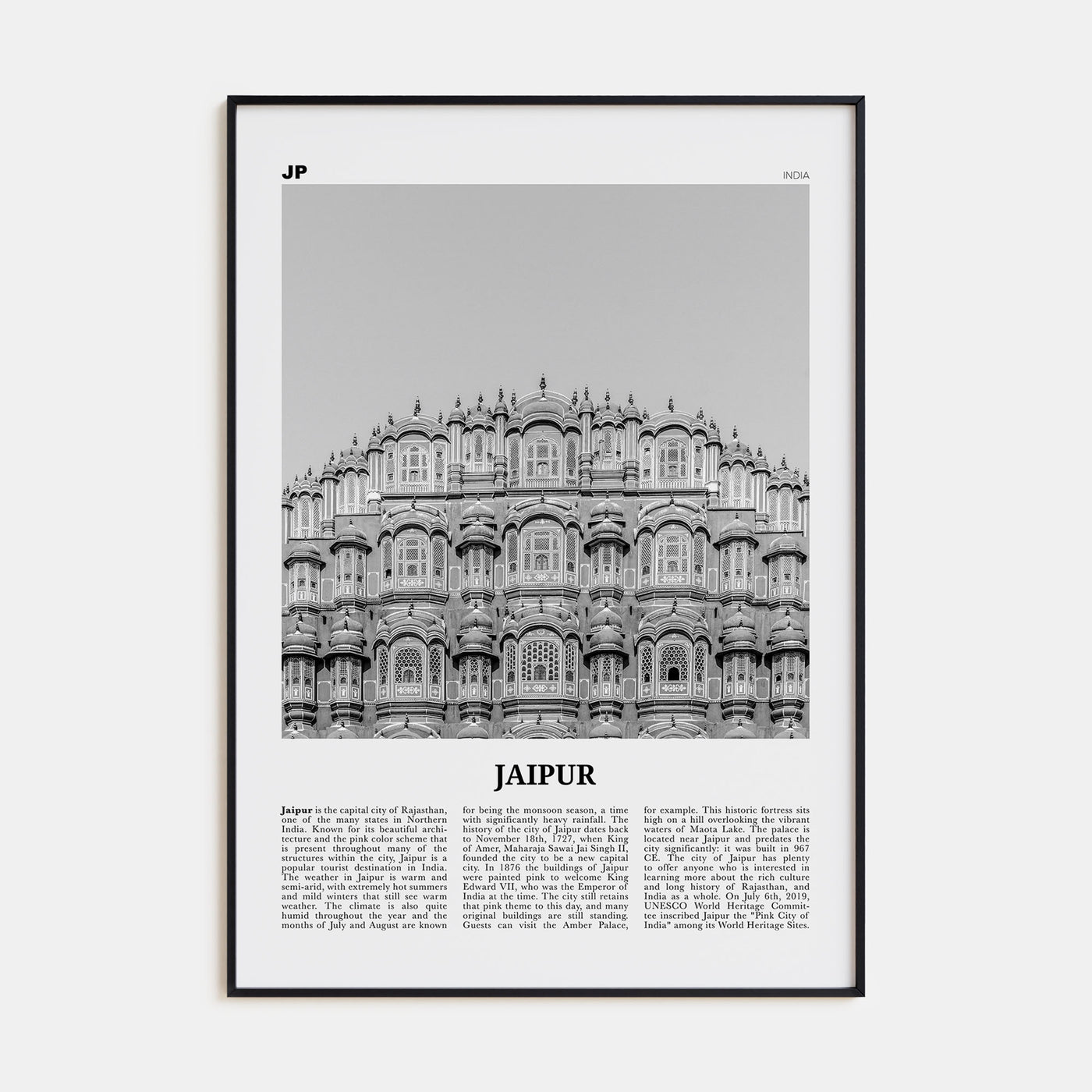 Jaipur Travel B&W Poster