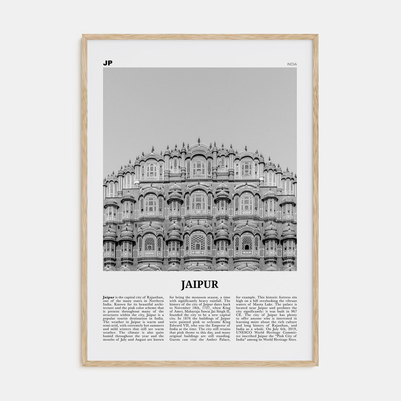 Jaipur Travel B&W Poster