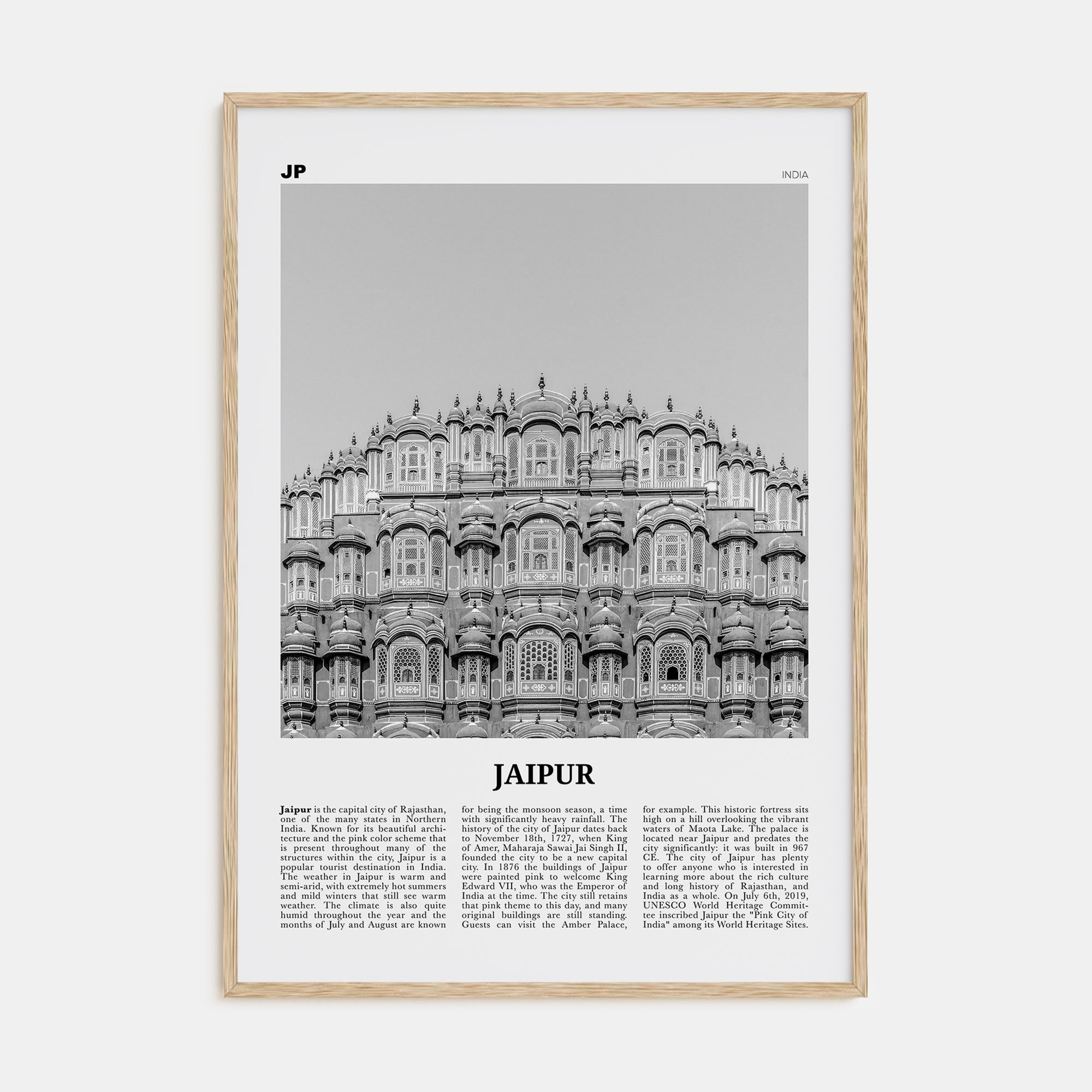 Jaipur Travel B&W Poster